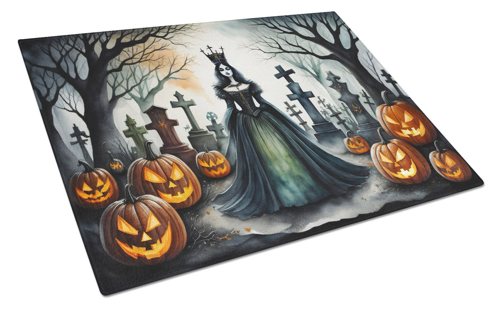 Evil Queen Spooky Halloween Cutting Board Tempered Glass Kitchen Cutting Surface, Heat Resistant Chopping, Non-Slip Feet, Food Prep & Serving