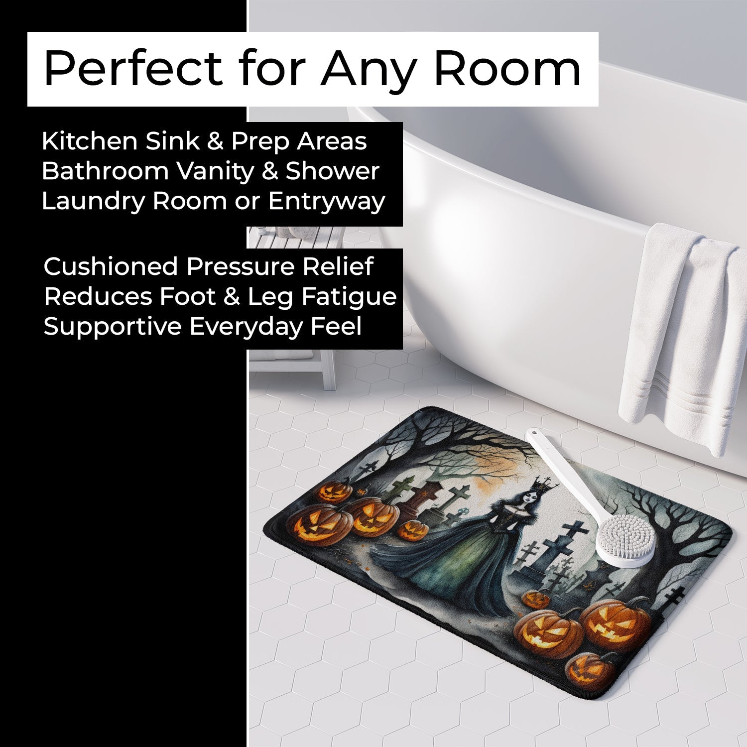 Evil Queen Spooky Halloween Memory Foam Kitchen Mat Machine Washable Anti-Fatigue Cushion Comfort Bath or Kitchen Rug