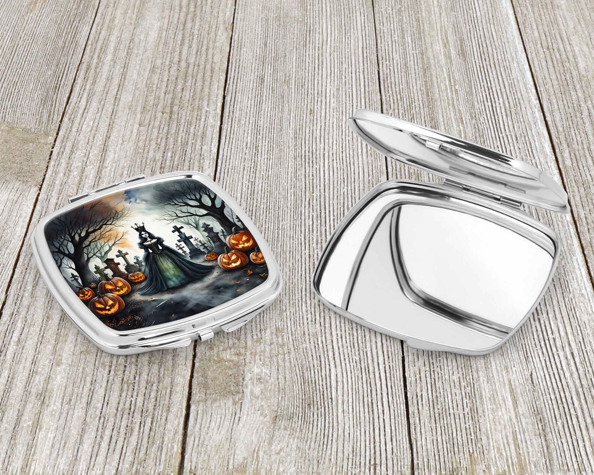Evil Queen Spooky Halloween Compact Mirror Decorative Travel Makeup Mirror for Women Girls Gifts Pocket Makeup Mirror Folding Handheld