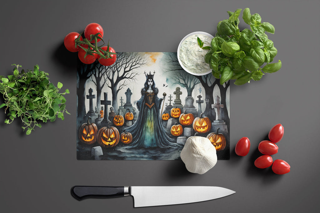 Evil Queen Spooky Halloween Cutting Board Tempered Glass Kitchen Cutting Surface, Heat Resistant Chopping, Non-Slip Feet, Food Prep & Serving