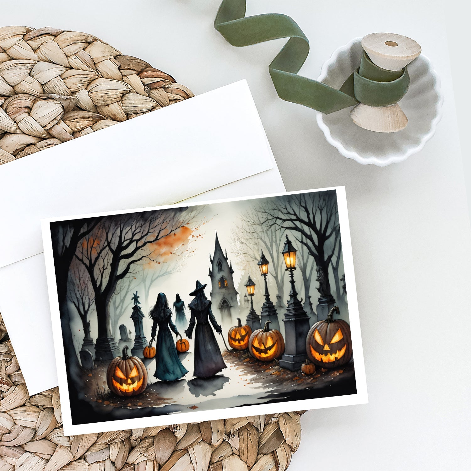 Vampires Spooky Halloween Greeting Cards Pack of 8 Blank Cards with Envelopes Whimsical A7 Size 5x7