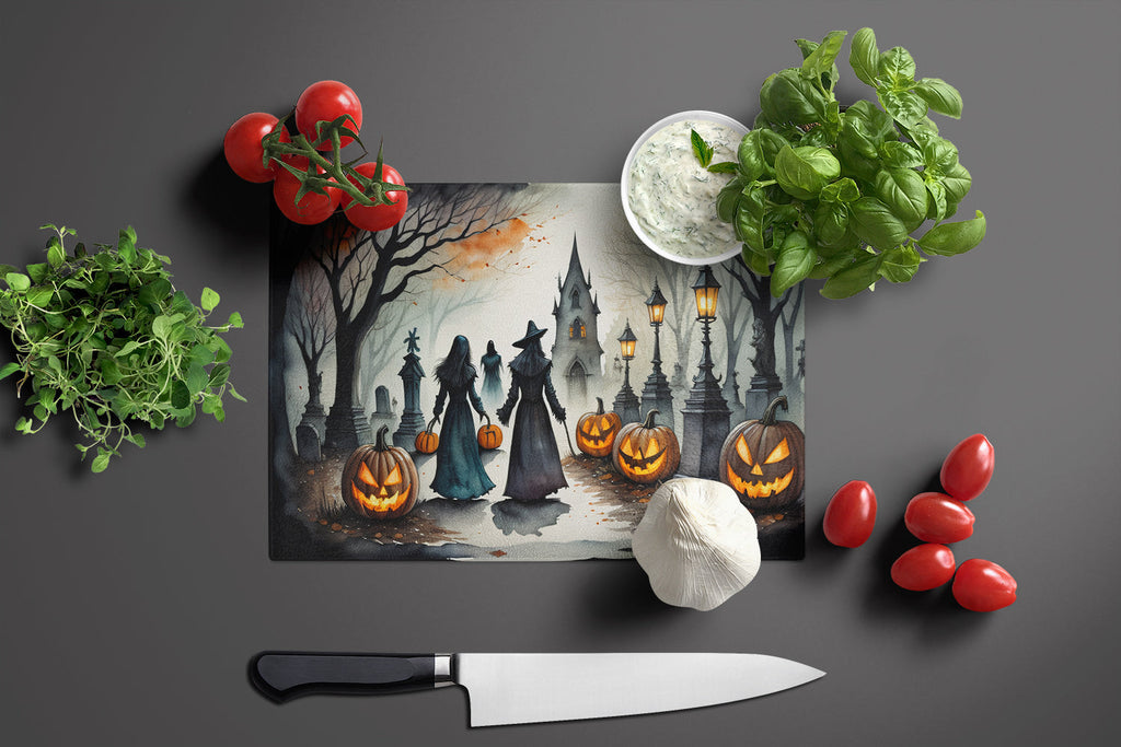 Vampires Spooky Halloween Cutting Board Tempered Glass Kitchen Cutting Surface, Heat Resistant Chopping, Non-Slip Feet, Food Prep & Serving