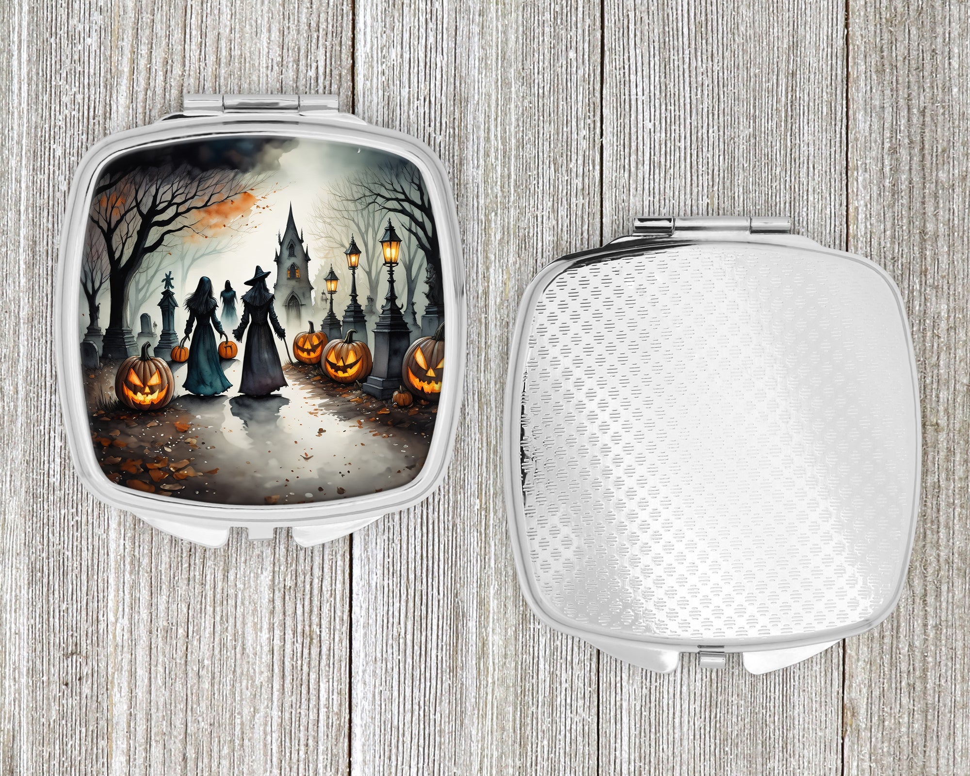 Vampires Spooky Halloween Compact Mirror Decorative Travel Makeup Mirror for Women Girls Gifts Pocket Makeup Mirror Folding Handheld