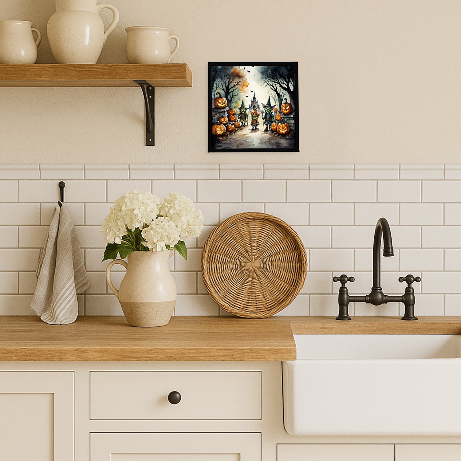 Goblins Spooky Halloween Framed Metal Print Bathroom, Kitchen, Office, Home Decor Wall Art Ready to Hang, Square, 8X8