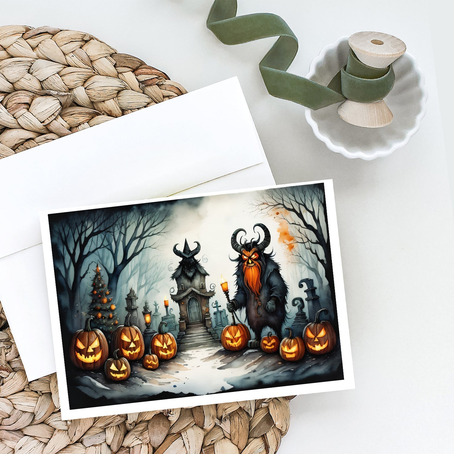 Krampus The Christmas Demon Spooky Halloween Greeting Cards Pack of 8 Blank Cards with Envelopes Whimsical A7 Size 5x7