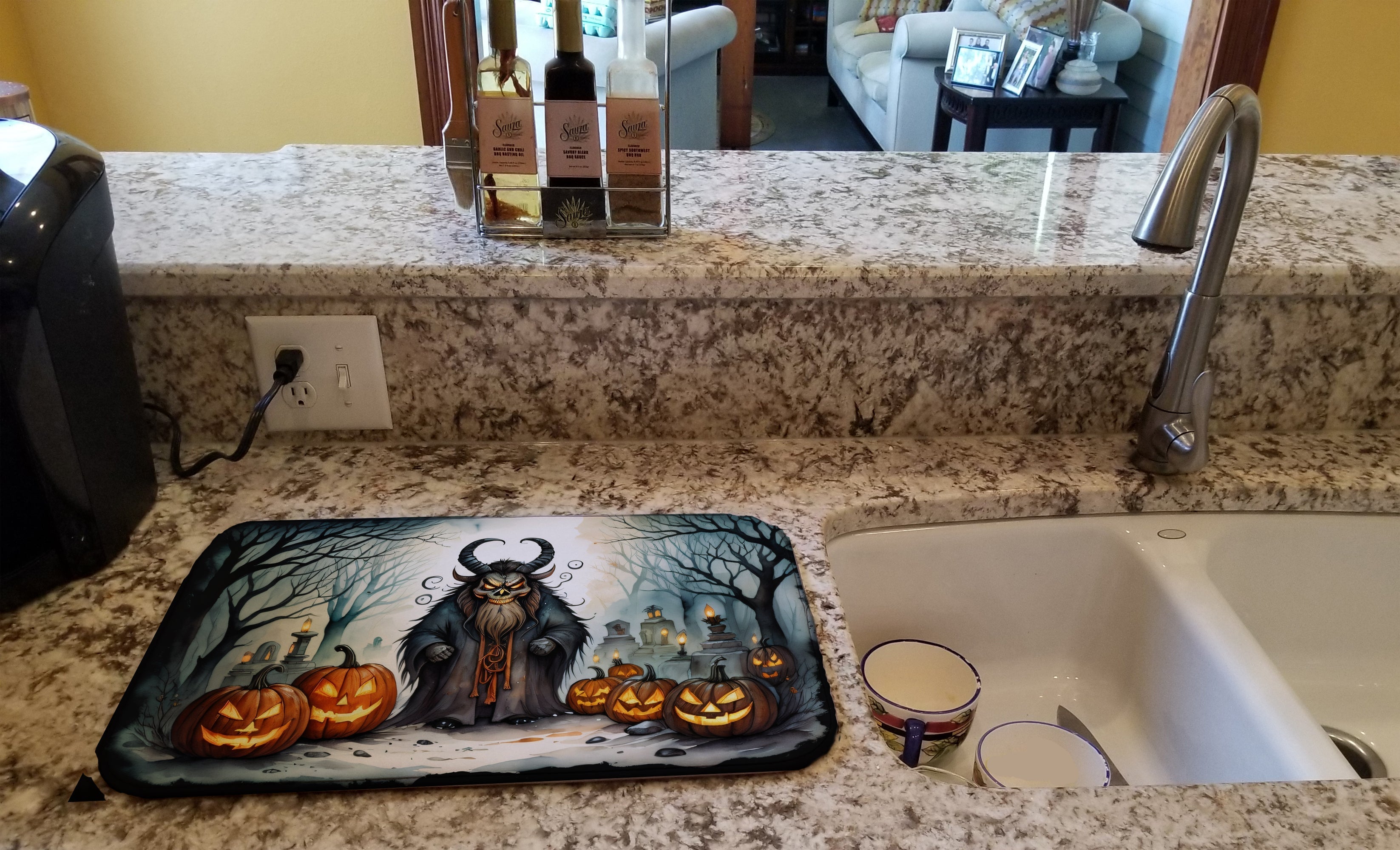 Krampus The Christmas Demon Spooky Halloween Dish Drying Mat Absorbent Dish Drying Mat Pad for Kitchen Counter Dish Drainer Mat for Countertop, 14 x 21", Multicolor