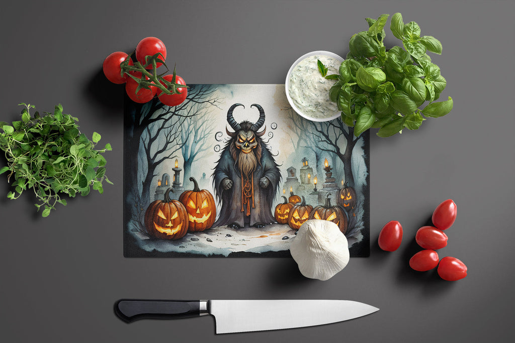 Krampus The Christmas Demon Spooky Halloween Cutting Board Tempered Glass Kitchen Cutting Surface, Heat Resistant Chopping, Non-Slip Feet, Food Prep & Serving
