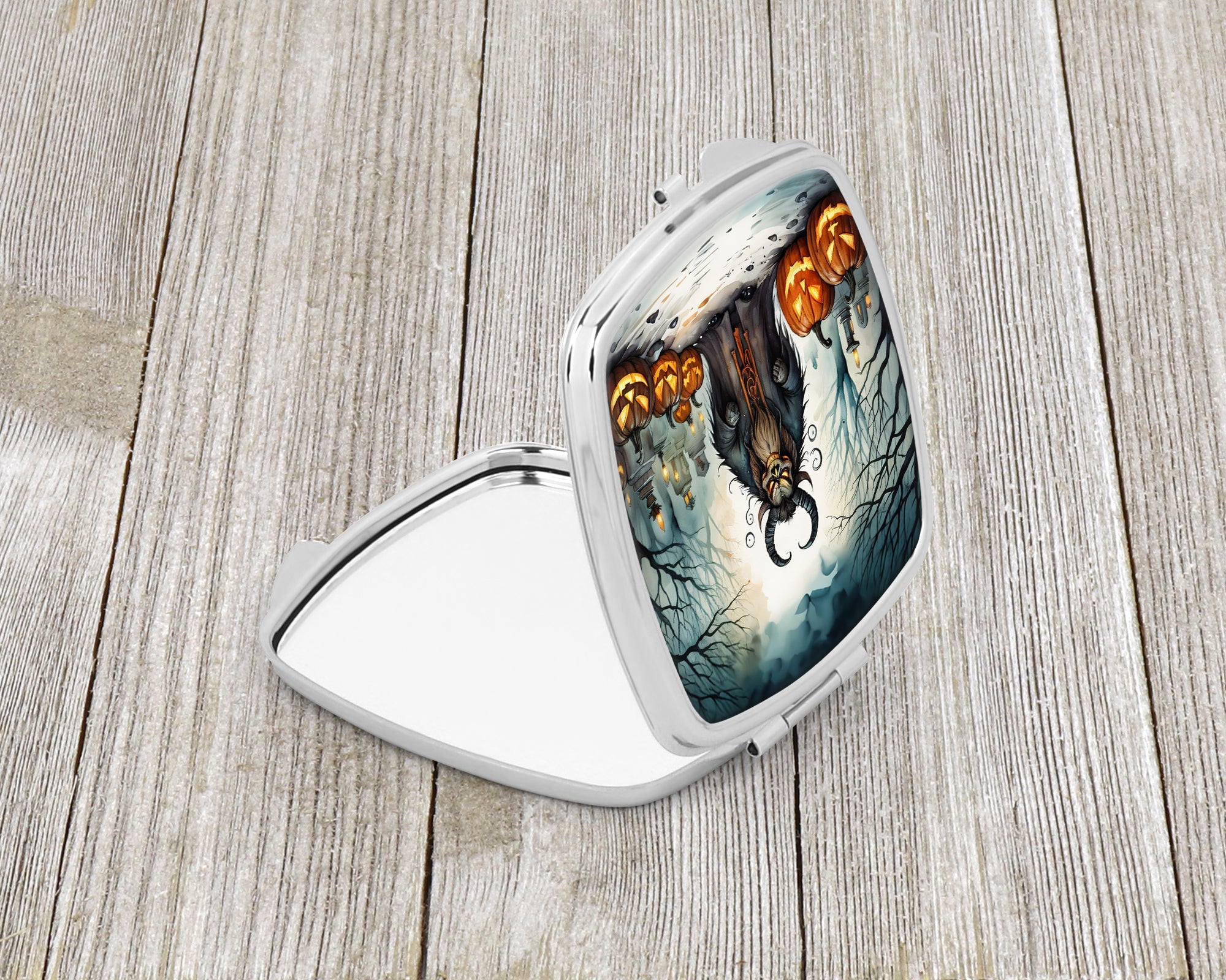 Krampus The Christmas Demon Spooky Halloween Compact Mirror Decorative Travel Makeup Mirror for Women Girls Gifts Pocket Makeup Mirror Folding Handheld