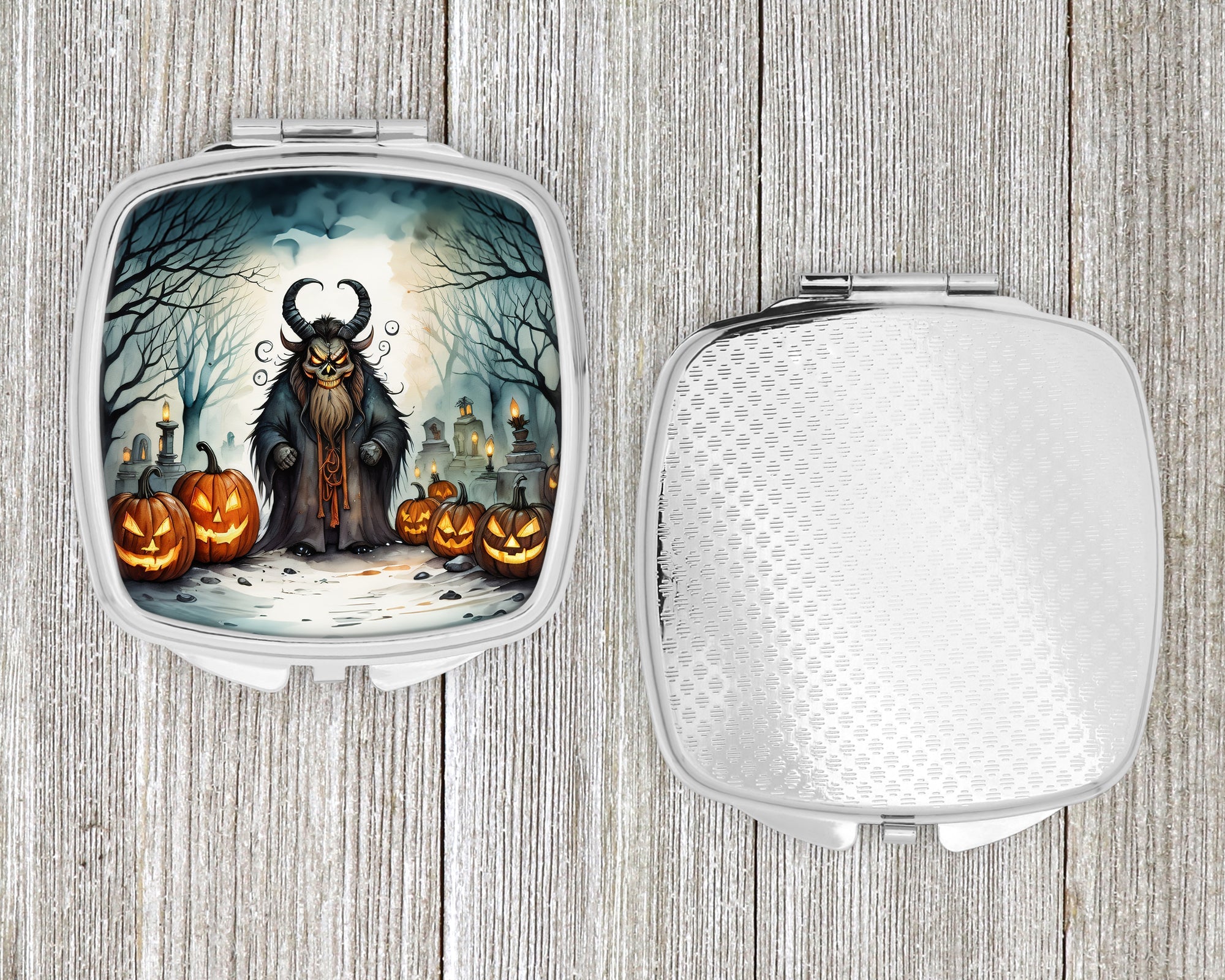 Krampus The Christmas Demon Spooky Halloween Compact Mirror Decorative Travel Makeup Mirror for Women Girls Gifts Pocket Makeup Mirror Folding Handheld