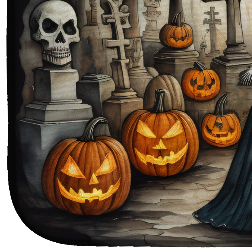 La Catrina Skeleton Spooky Halloween Dish Drying Mat Absorbent Dish Drying Mat Pad for Kitchen Counter Dish Drainer Mat for Countertop, 14 x 21", Multicolor