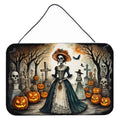 La Catrina Skeleton Spooky Halloween Wall or Door Hanging Prints Aluminum Metal Sign Kitchen Wall Bar Bathroom Plaque Home Decor, 8HX12W, Multicolor