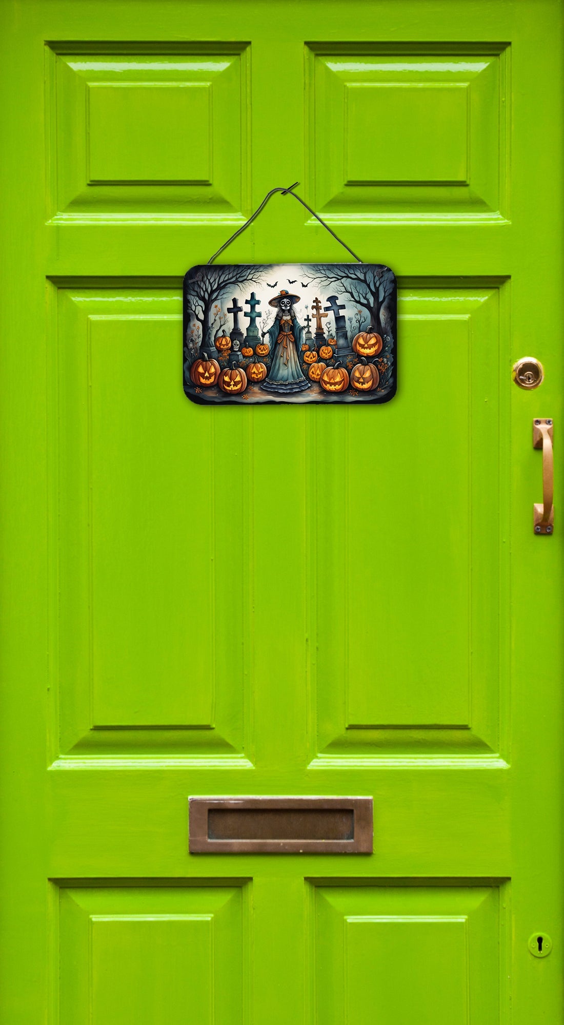 La Catrina Skeleton Spooky Halloween Wall or Door Hanging Prints Aluminum Metal Sign Kitchen Wall Bar Bathroom Plaque Home Decor, 8HX12W, Multicolor