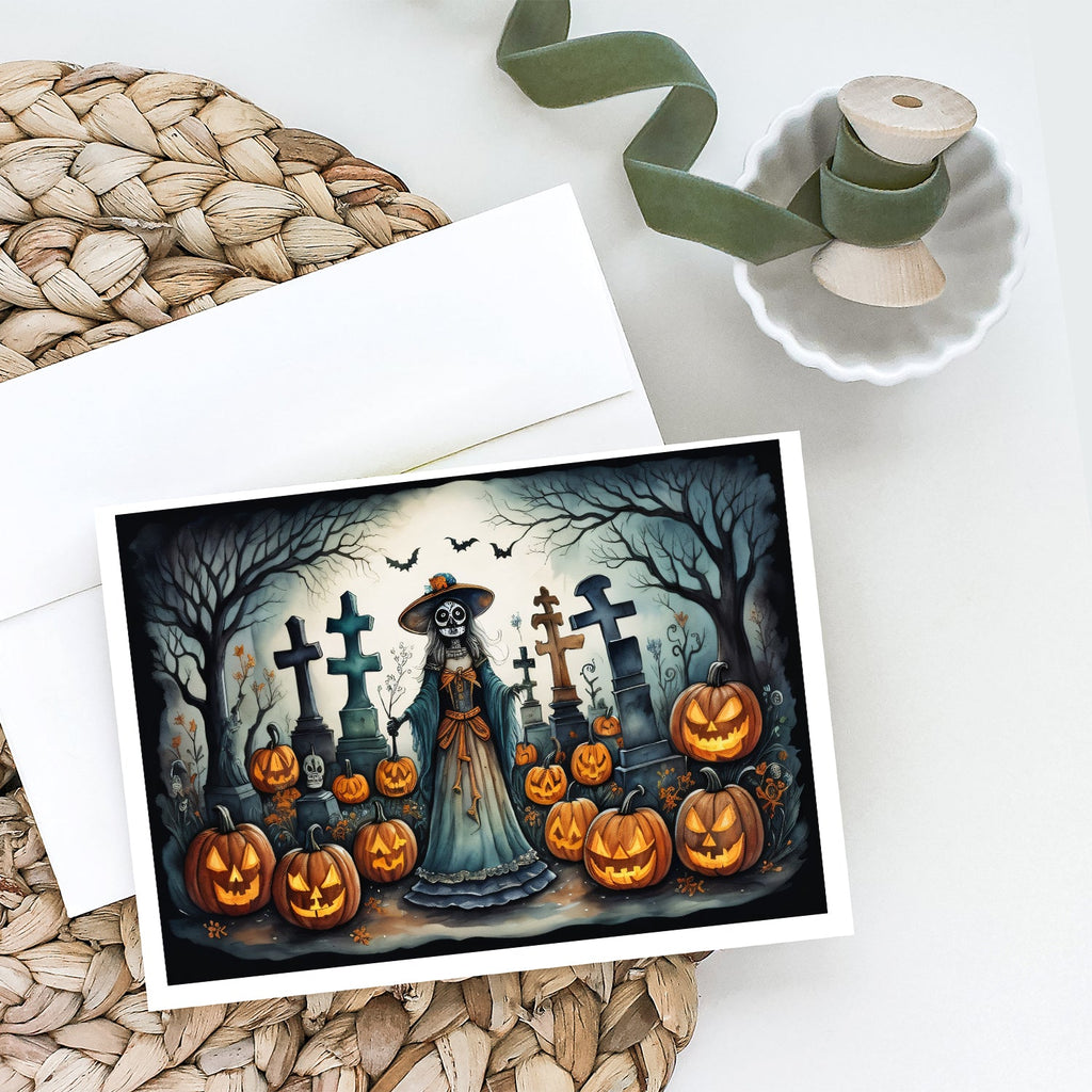 La Catrina Skeleton Spooky Halloween Greeting Cards Pack of 8 Blank Cards with Envelopes Whimsical A7 Size 5x7