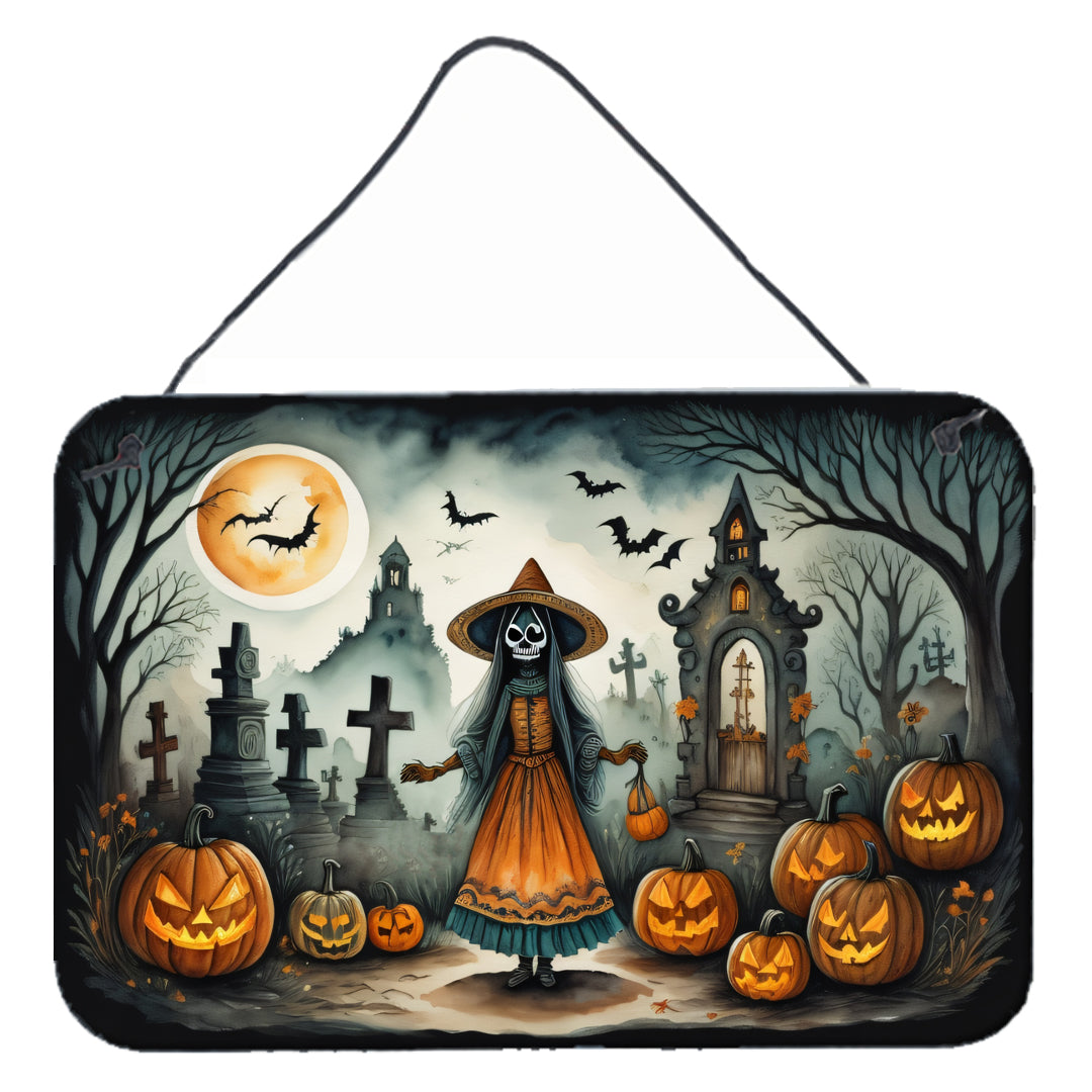 La Llorona Skeleton Spooky Halloween Wall or Door Hanging Prints Aluminum Metal Sign Kitchen Wall Bar Bathroom Plaque Home Decor, 8HX12W, Multicolor