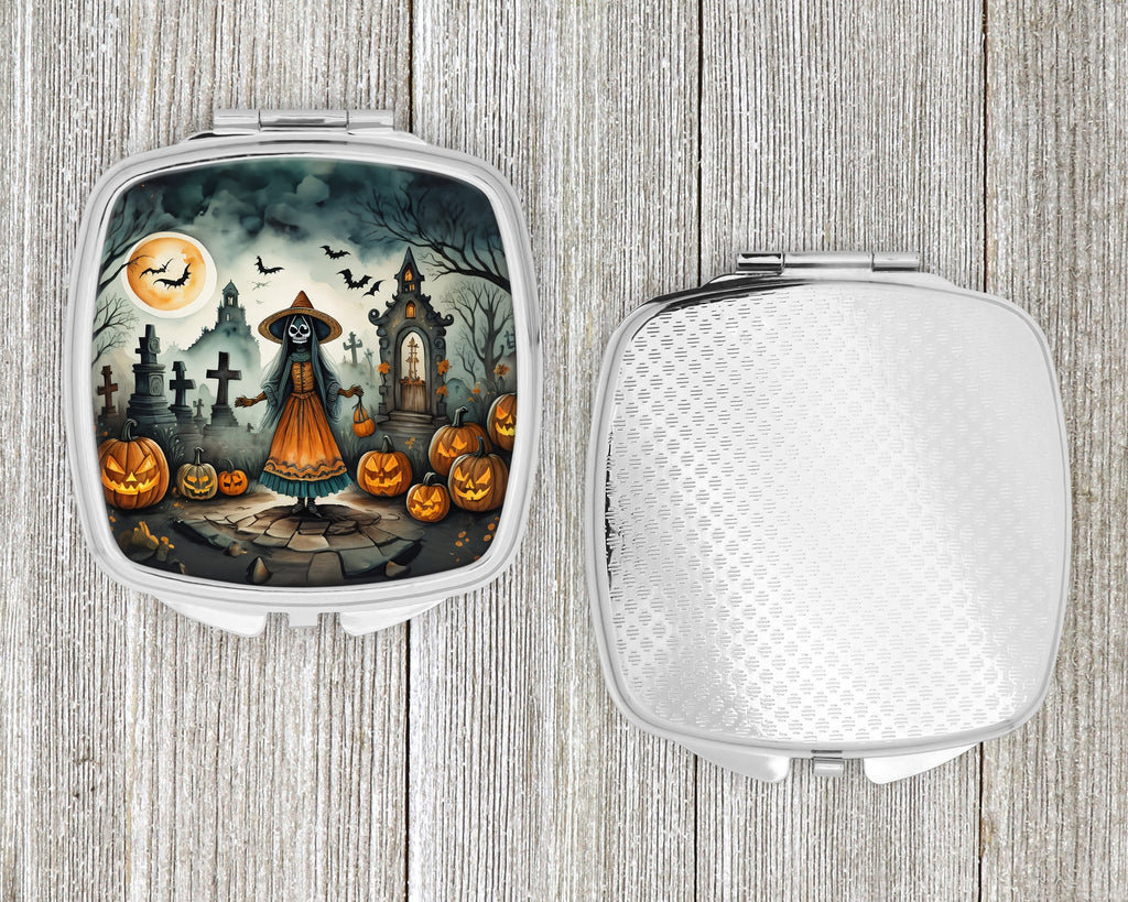La Llorona Skeleton Spooky Halloween Compact Mirror Decorative Travel Makeup Mirror for Women Girls Gifts Pocket Makeup Mirror Folding Handheld