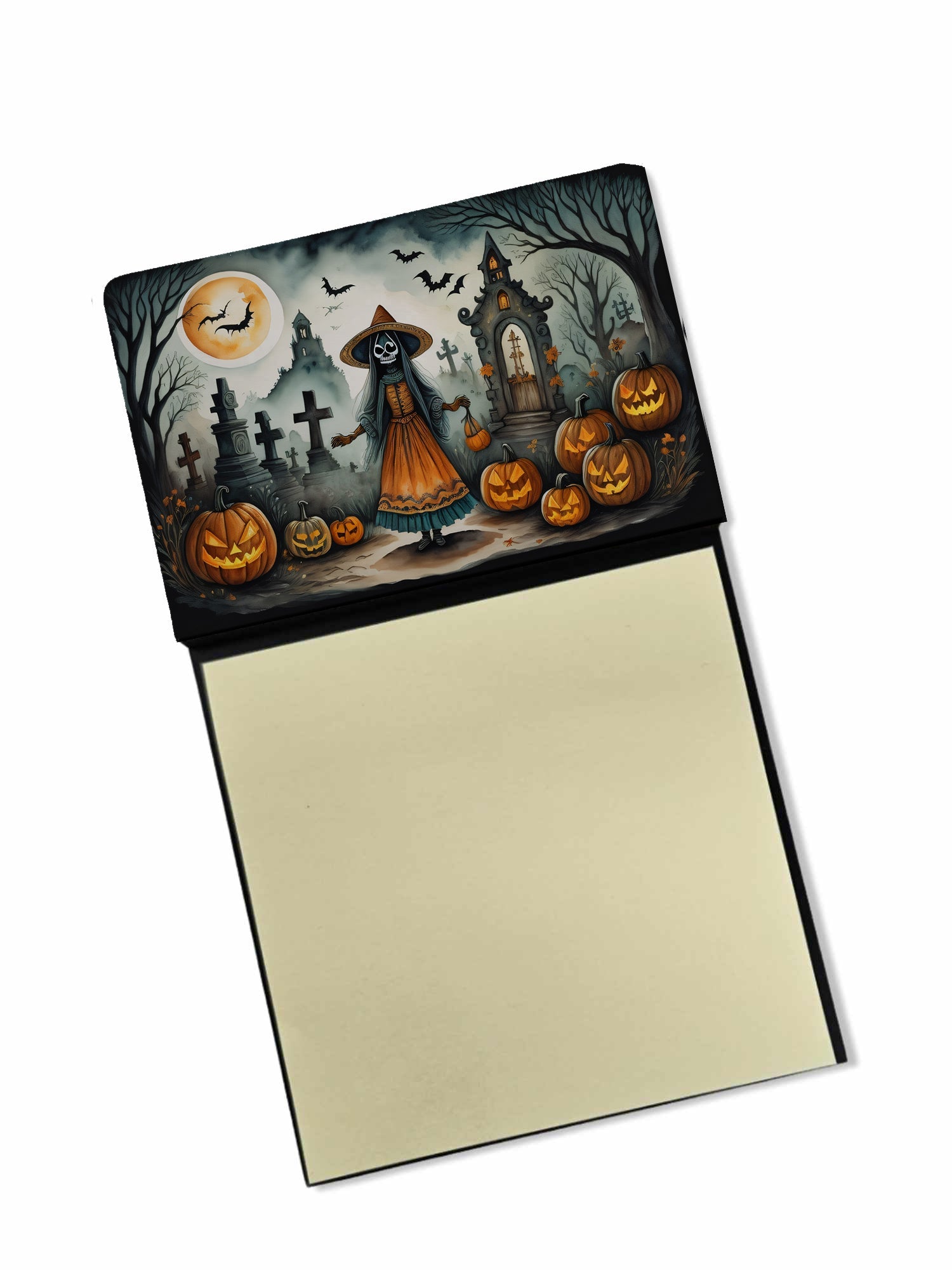 La Llorona Skeleton Spooky Halloween Watercolor Sticky Note Holder Refillable Dispenser Desk Accessory 3x3 Pad Gift