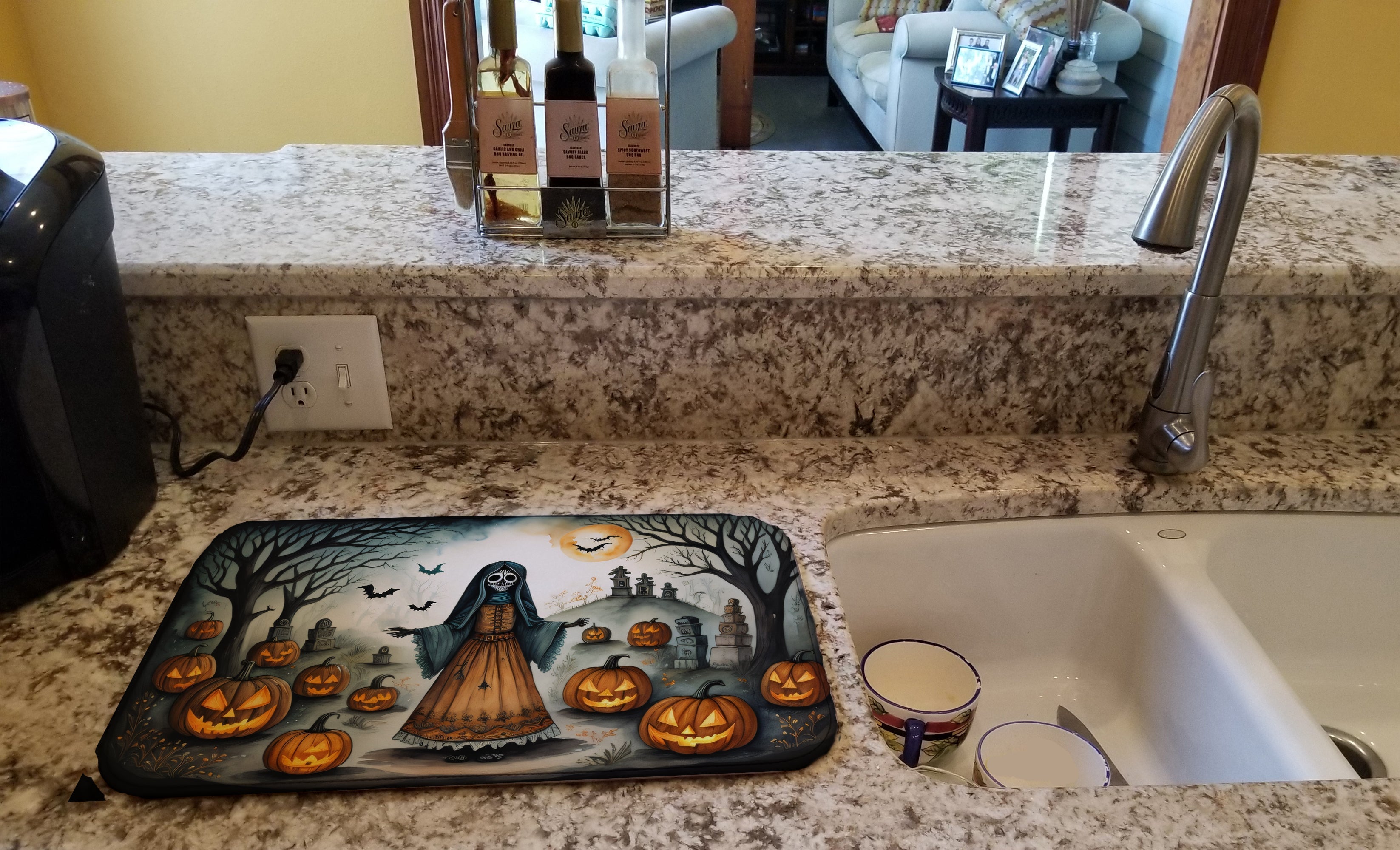 La Llorona Skeleton Spooky Halloween Dish Drying Mat Absorbent Dish Drying Mat Pad for Kitchen Counter Dish Drainer Mat for Countertop, 14 x 21", Multicolor