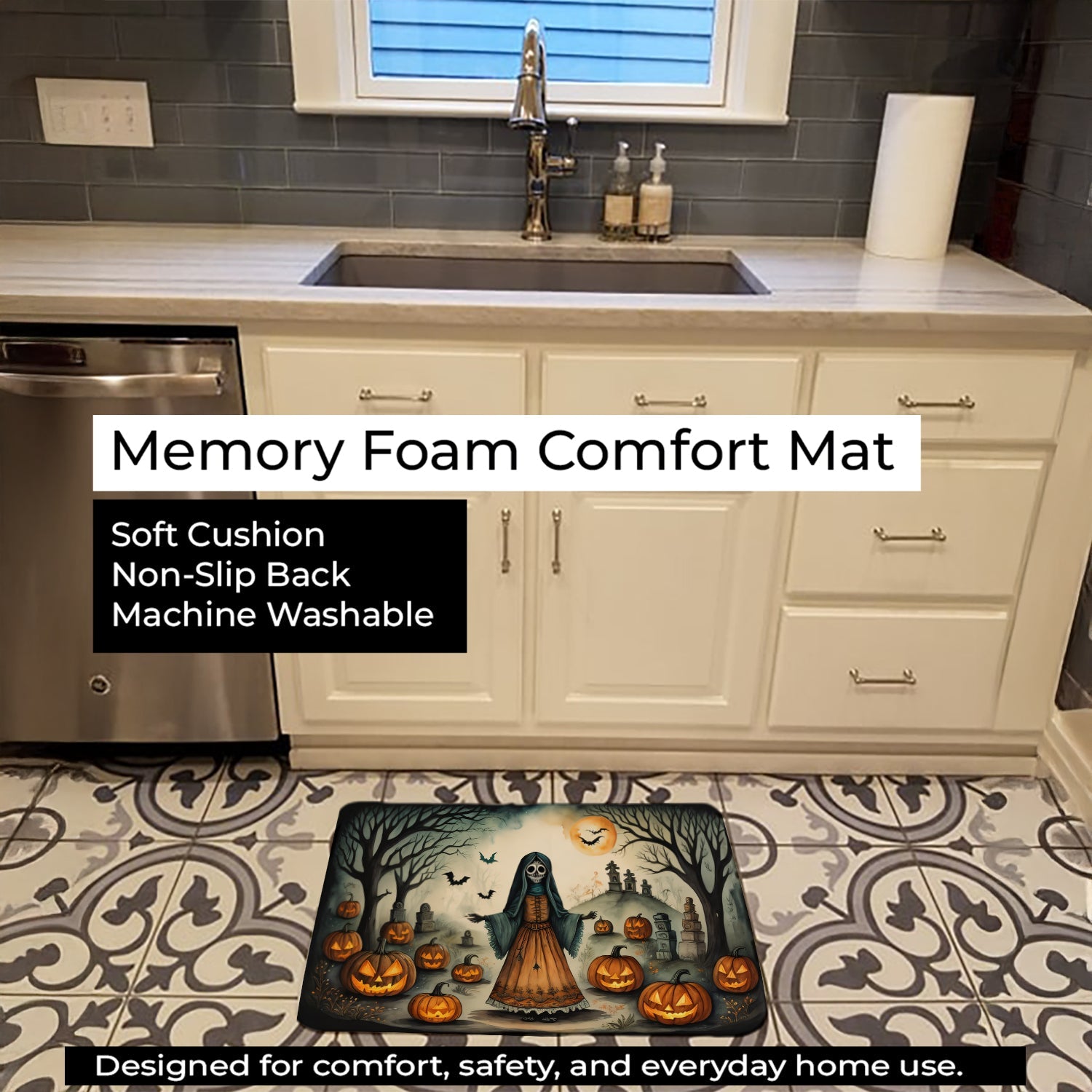 La Llorona Skeleton Spooky Halloween Memory Foam Kitchen Mat Machine Washable Anti-Fatigue Cushion Comfort Bath or Kitchen Rug