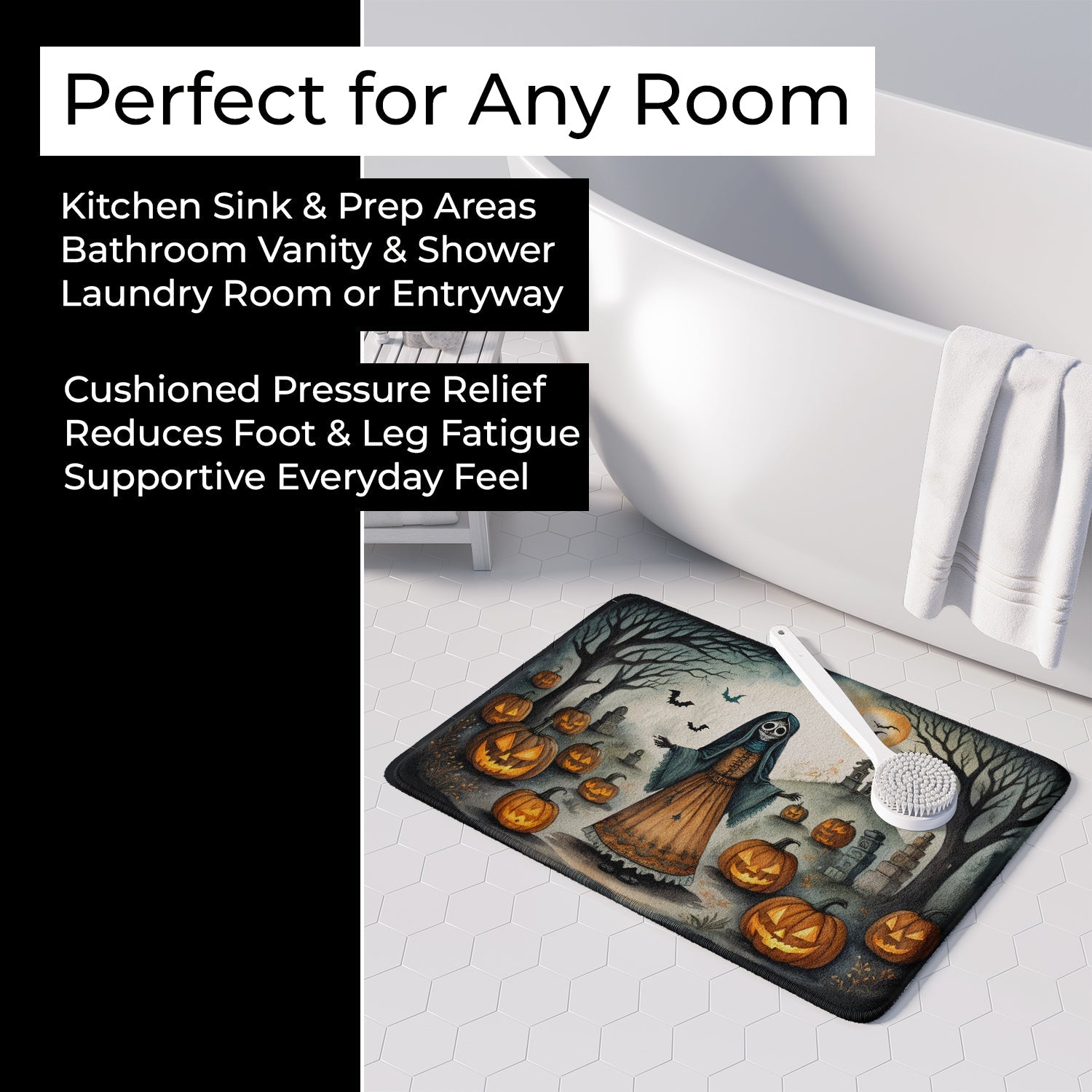 La Llorona Skeleton Spooky Halloween Memory Foam Kitchen Mat Machine Washable Anti-Fatigue Cushion Comfort Bath or Kitchen Rug