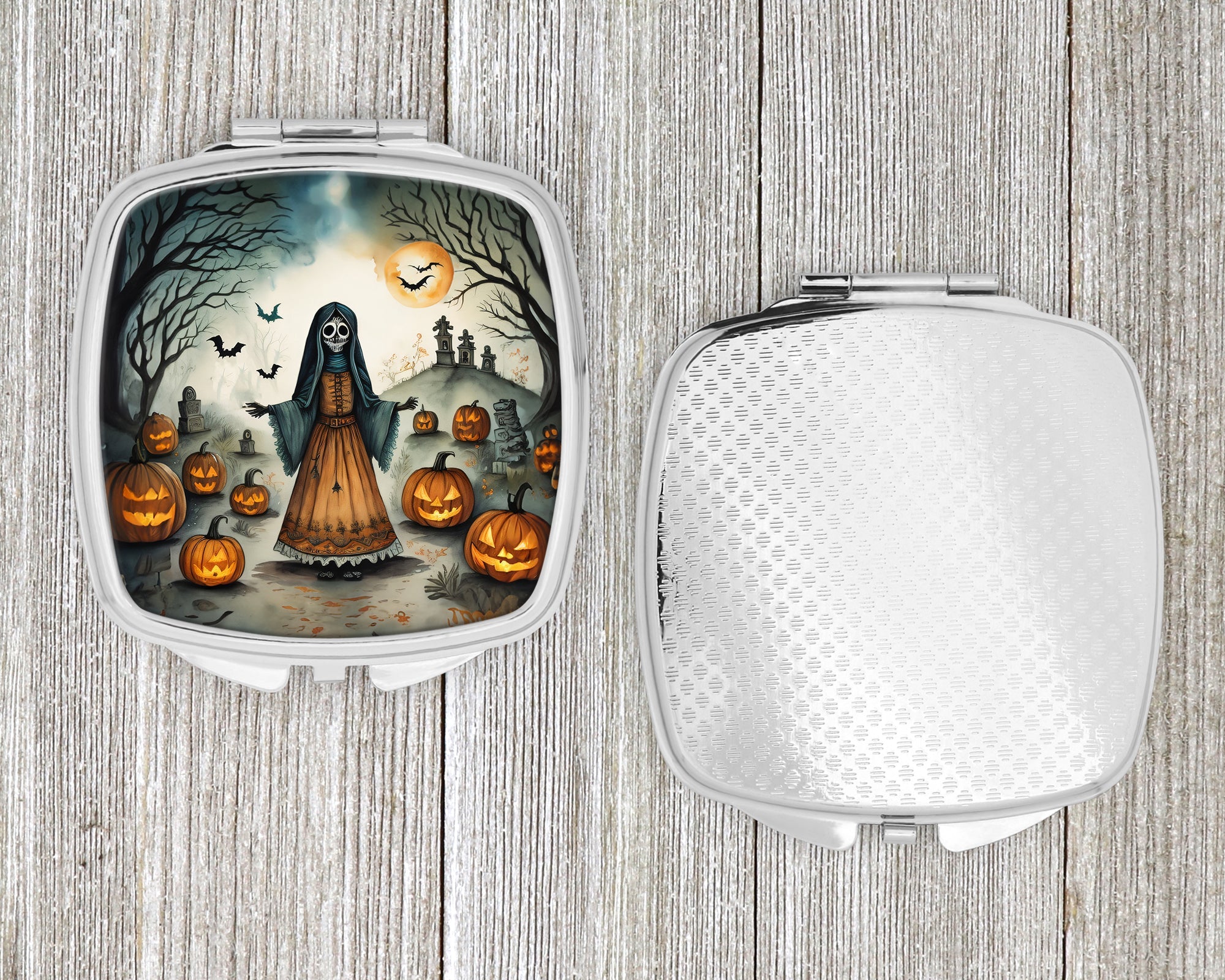 La Llorona Skeleton Spooky Halloween Compact Mirror Decorative Travel Makeup Mirror for Women Girls Gifts Pocket Makeup Mirror Folding Handheld