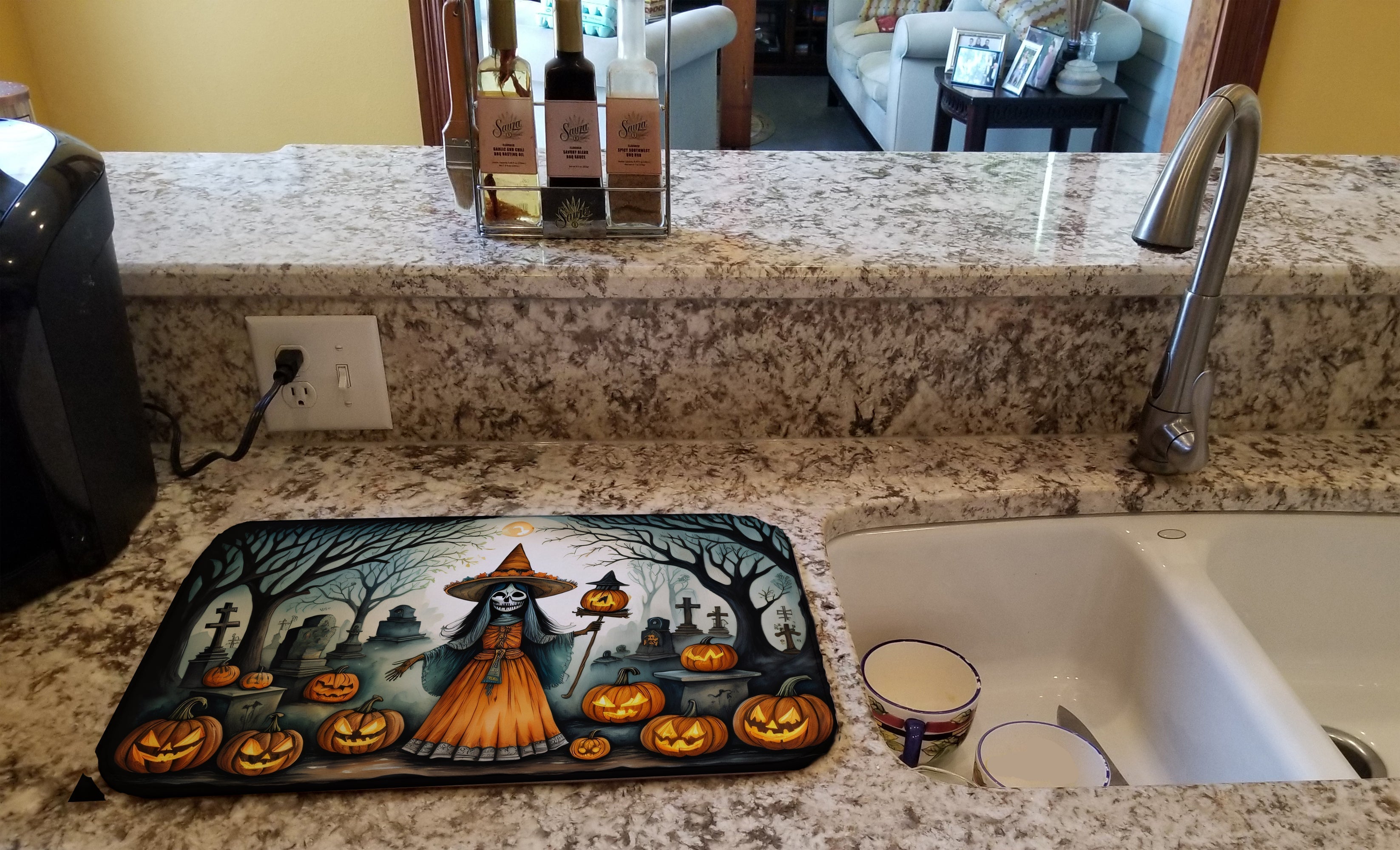 La Llorona Skeleton Spooky Halloween Dish Drying Mat Absorbent Dish Drying Mat Pad for Kitchen Counter Dish Drainer Mat for Countertop, 14 x 21", Multicolor