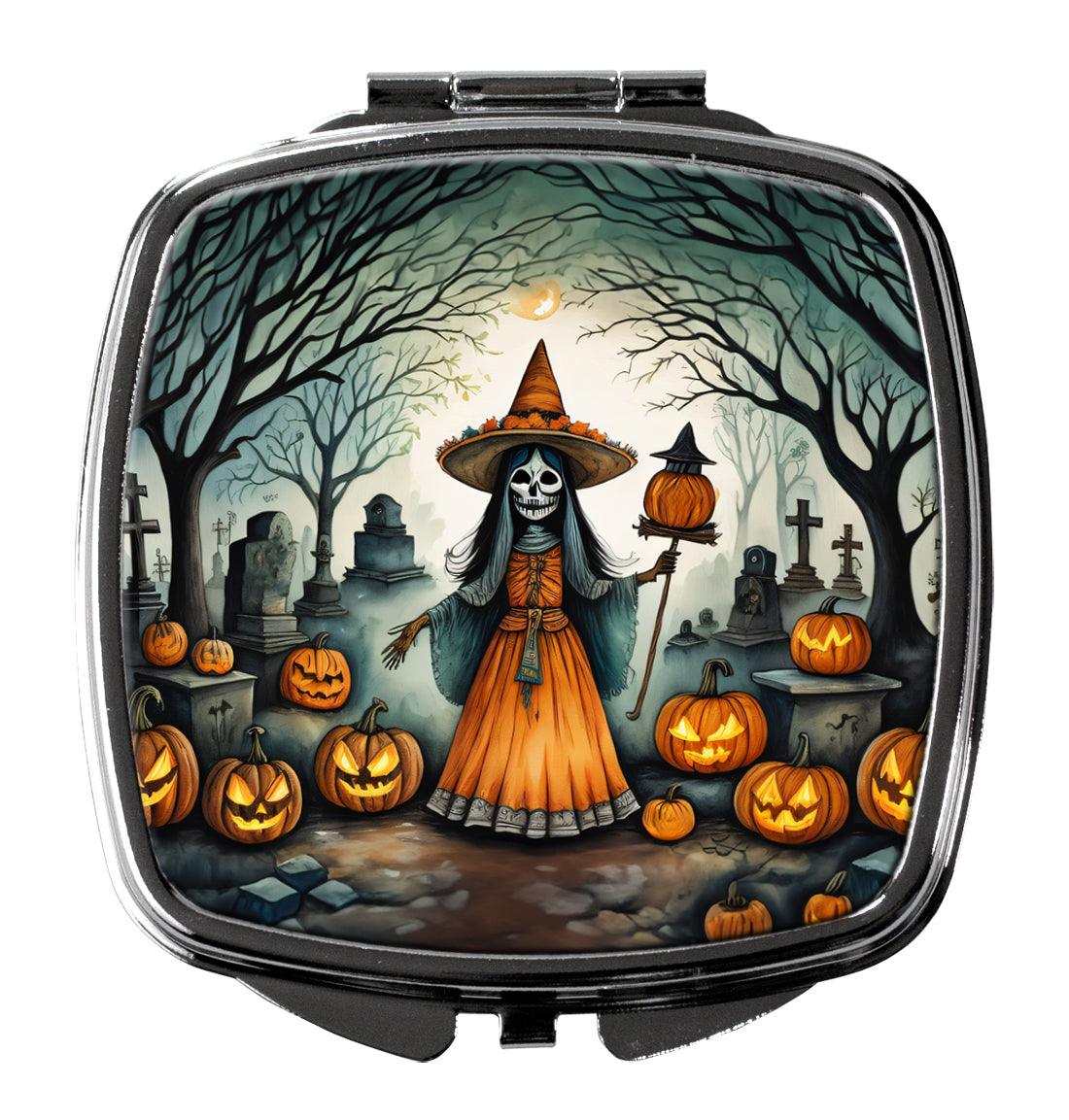 La Llorona Skeleton Spooky Halloween Compact Mirror Decorative Travel Makeup Mirror for Women Girls Gifts Pocket Makeup Mirror Folding Handheld
