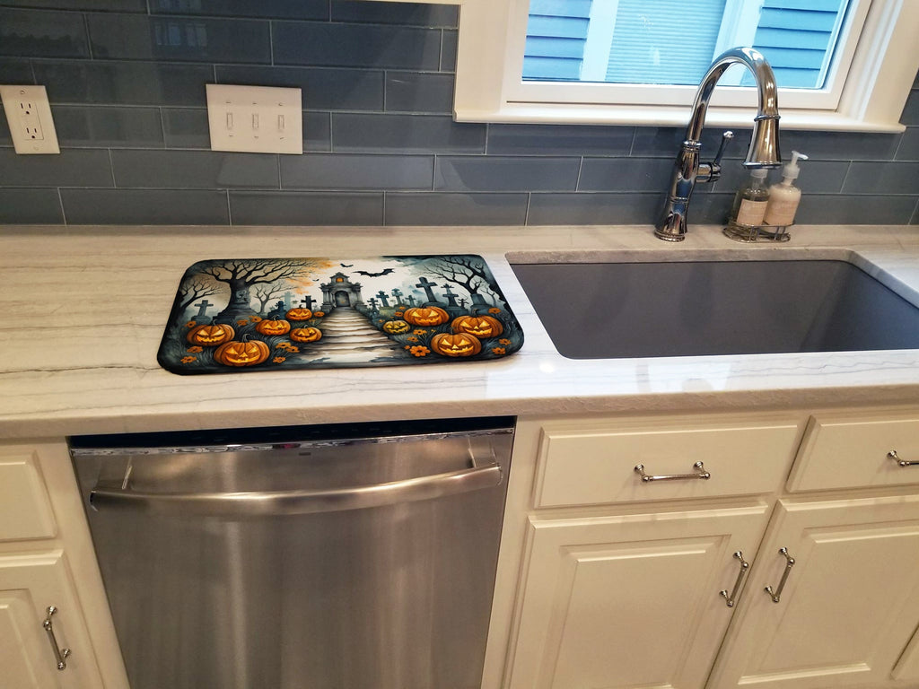 Marigold Spooky Halloween Dish Drying Mat Absorbent Dish Drying Mat Pad for Kitchen Counter Dish Drainer Mat for Countertop, 14 x 21", Multicolor