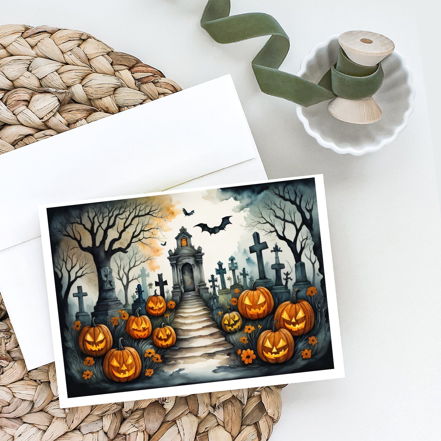 Marigold Spooky Halloween Greeting Cards Pack of 8 Blank Cards with Envelopes Whimsical A7 Size 5x7