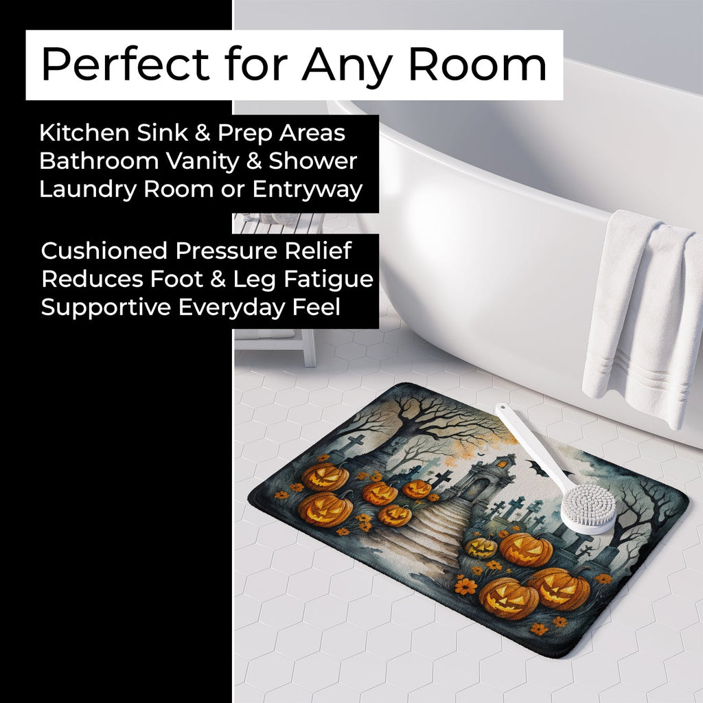 Marigold Spooky Halloween Memory Foam Kitchen Mat Machine Washable Anti-Fatigue Cushion Comfort Bath or Kitchen Rug