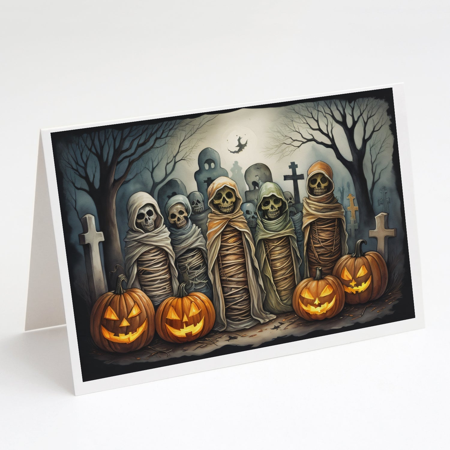 Mummies Spooky Halloween Greeting Cards Pack of 8 Blank Cards with Envelopes Whimsical A7 Size 5x7