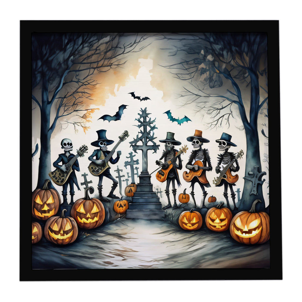 Mariachi Skeleton Band Spooky Halloween Framed Metal Print Bathroom, Kitchen, Office, Home Decor Wall Art Ready to Hang, Square, 8X8