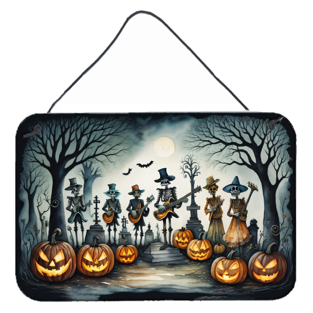 Mariachi Skeleton Band Spooky Halloween Wall or Door Hanging Prints Aluminum Metal Sign Kitchen Wall Bar Bathroom Plaque Home Decor, 8HX12W, Multicolor