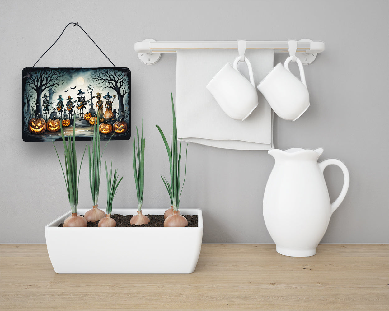 Mariachi Skeleton Band Spooky Halloween Wall or Door Hanging Prints Aluminum Metal Sign Kitchen Wall Bar Bathroom Plaque Home Decor, 8HX12W, Multicolor
