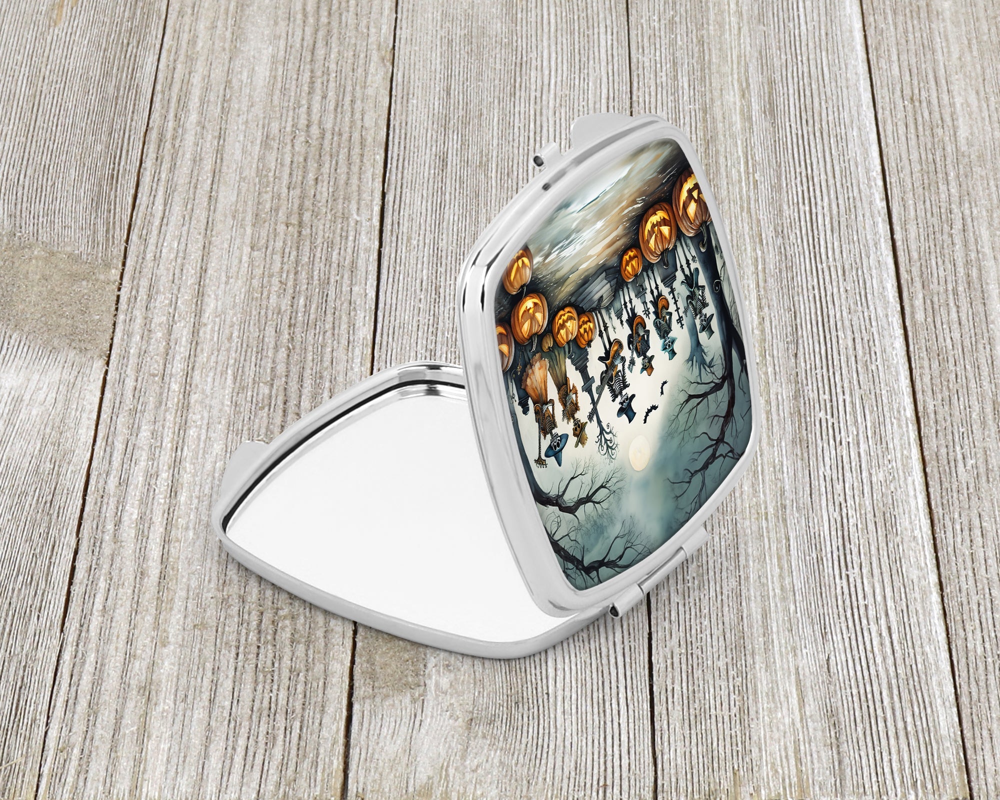 Mariachi Skeleton Band Spooky Halloween Compact Mirror Decorative Travel Makeup Mirror for Women Girls Gifts Pocket Makeup Mirror Folding Handheld