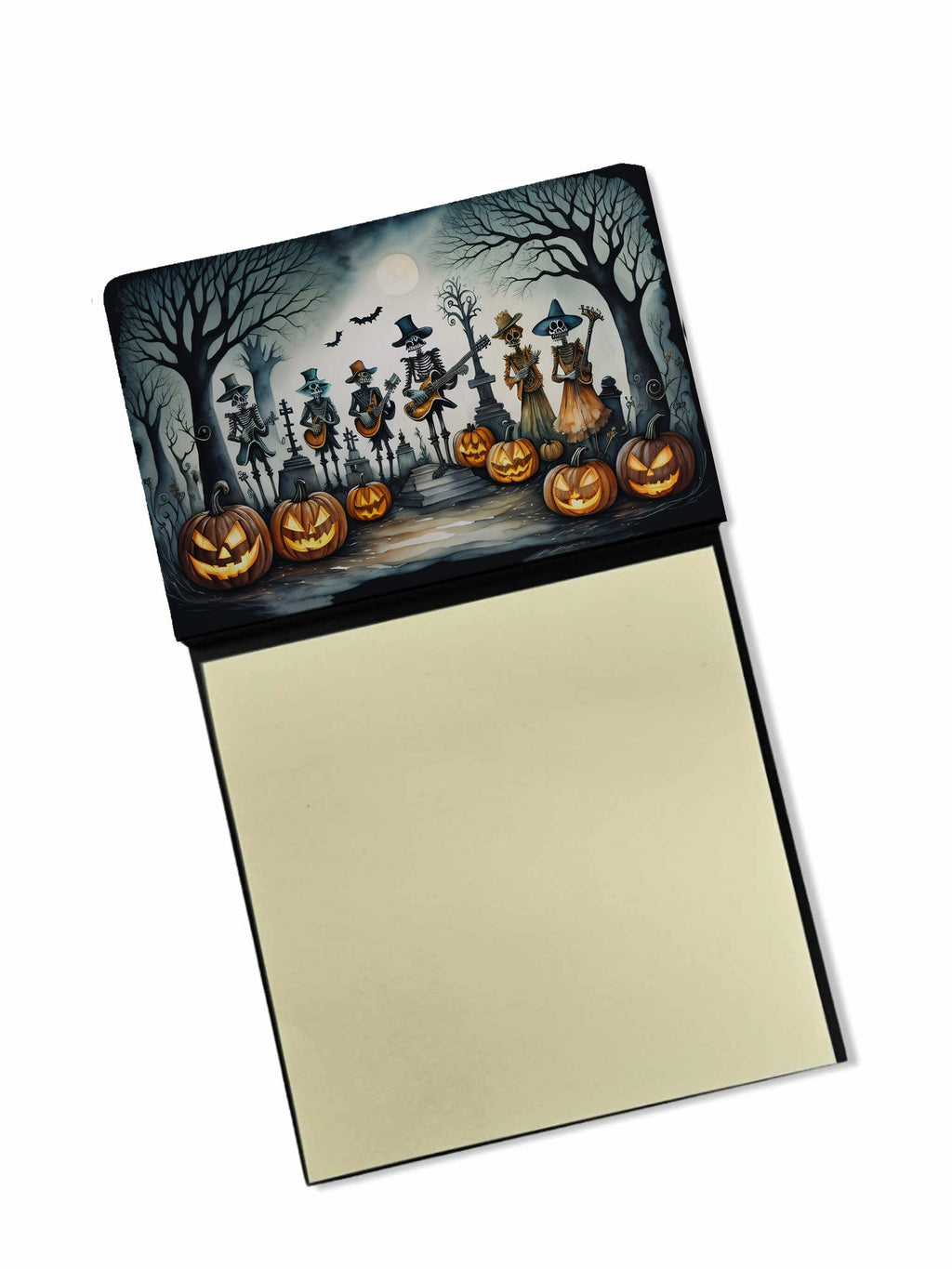 Mariachi Skeleton Band Spooky Halloween Watercolor Sticky Note Holder Refillable Dispenser Desk Accessory 3x3 Pad Gift