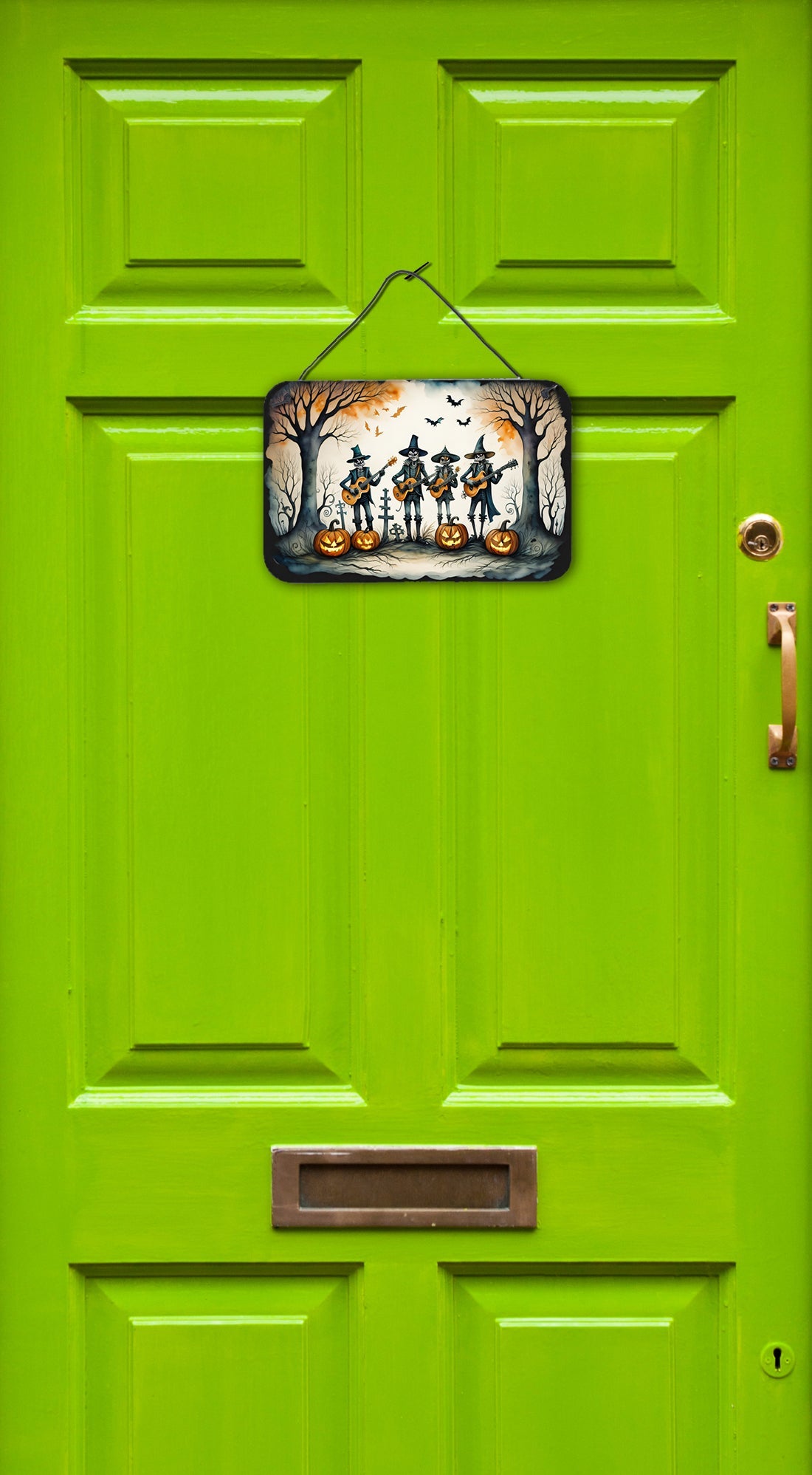 Mariachi Skeleton Band Spooky Halloween Wall or Door Hanging Prints Aluminum Metal Sign Kitchen Wall Bar Bathroom Plaque Home Decor, 8HX12W, Multicolor
