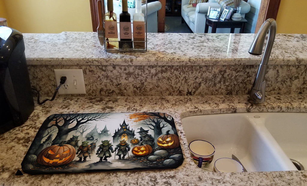 Orcs Spooky Halloween Dish Drying Mat Absorbent Dish Drying Mat Pad for Kitchen Counter Dish Drainer Mat for Countertop, 14 x 21", Multicolor