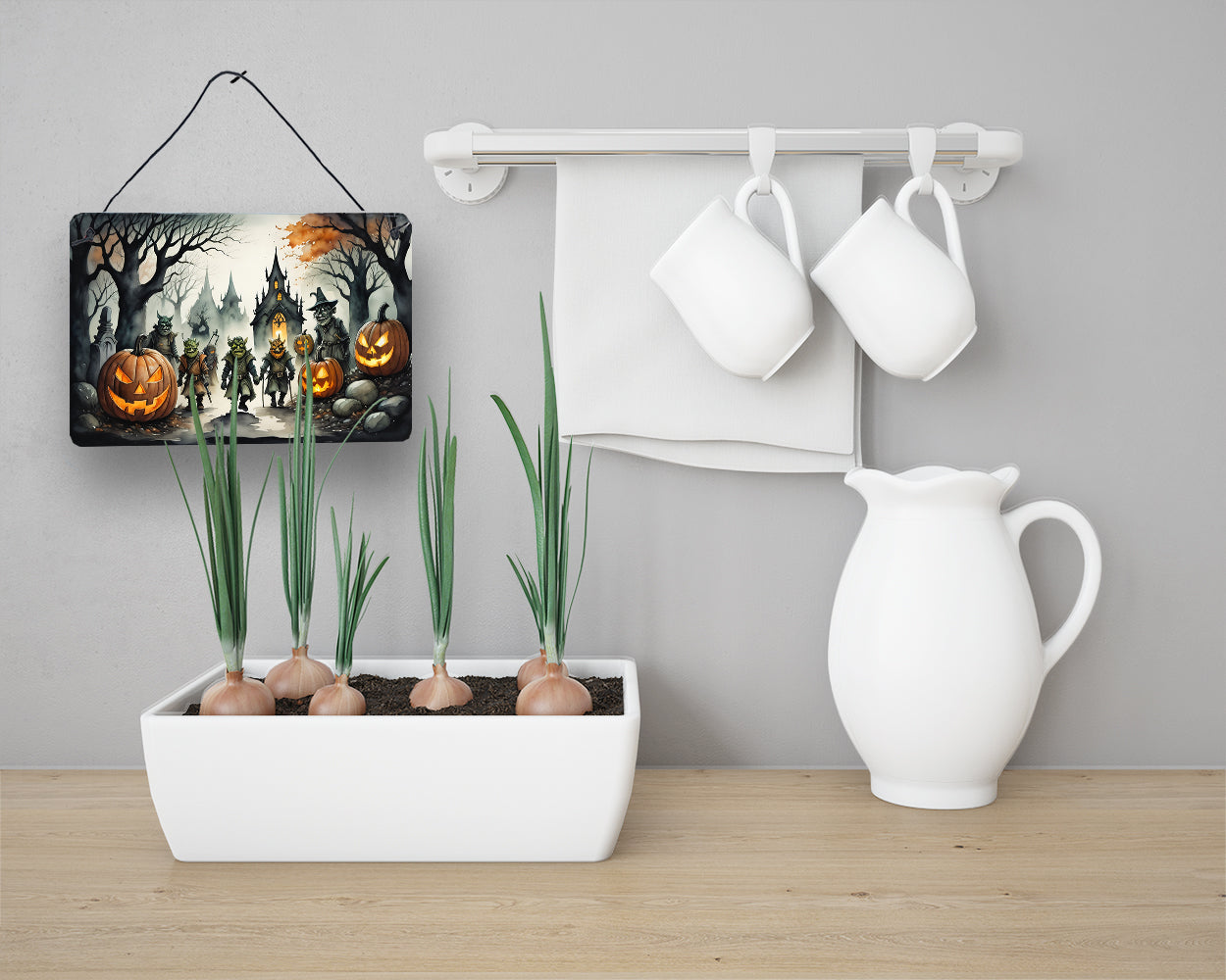 Orcs Spooky Halloween Wall or Door Hanging Prints Aluminum Metal Sign Kitchen Wall Bar Bathroom Plaque Home Decor, 8HX12W, Multicolor