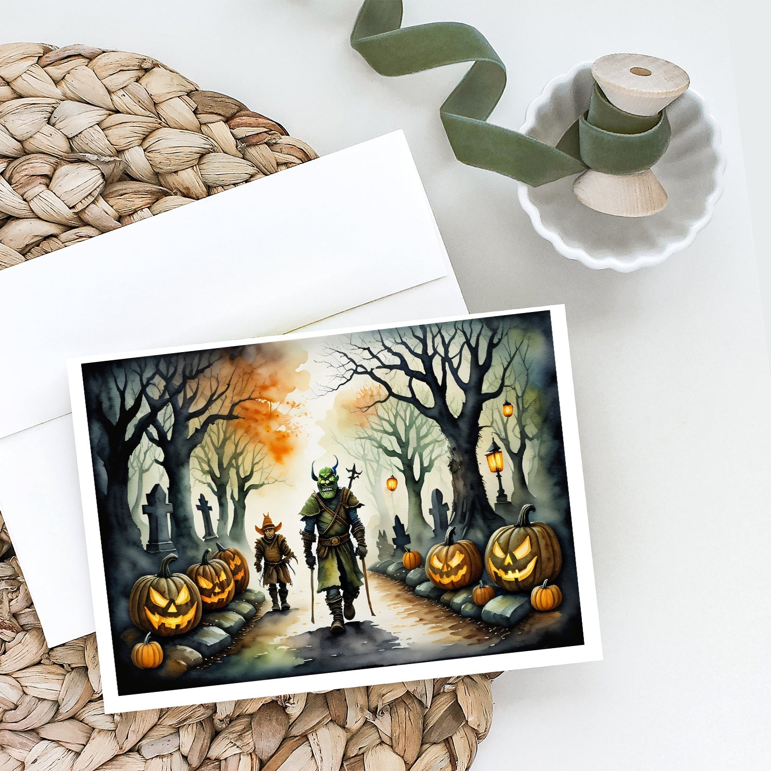 Orcs Spooky Halloween Greeting Cards Pack of 8 Blank Cards with Envelopes Whimsical A7 Size 5x7