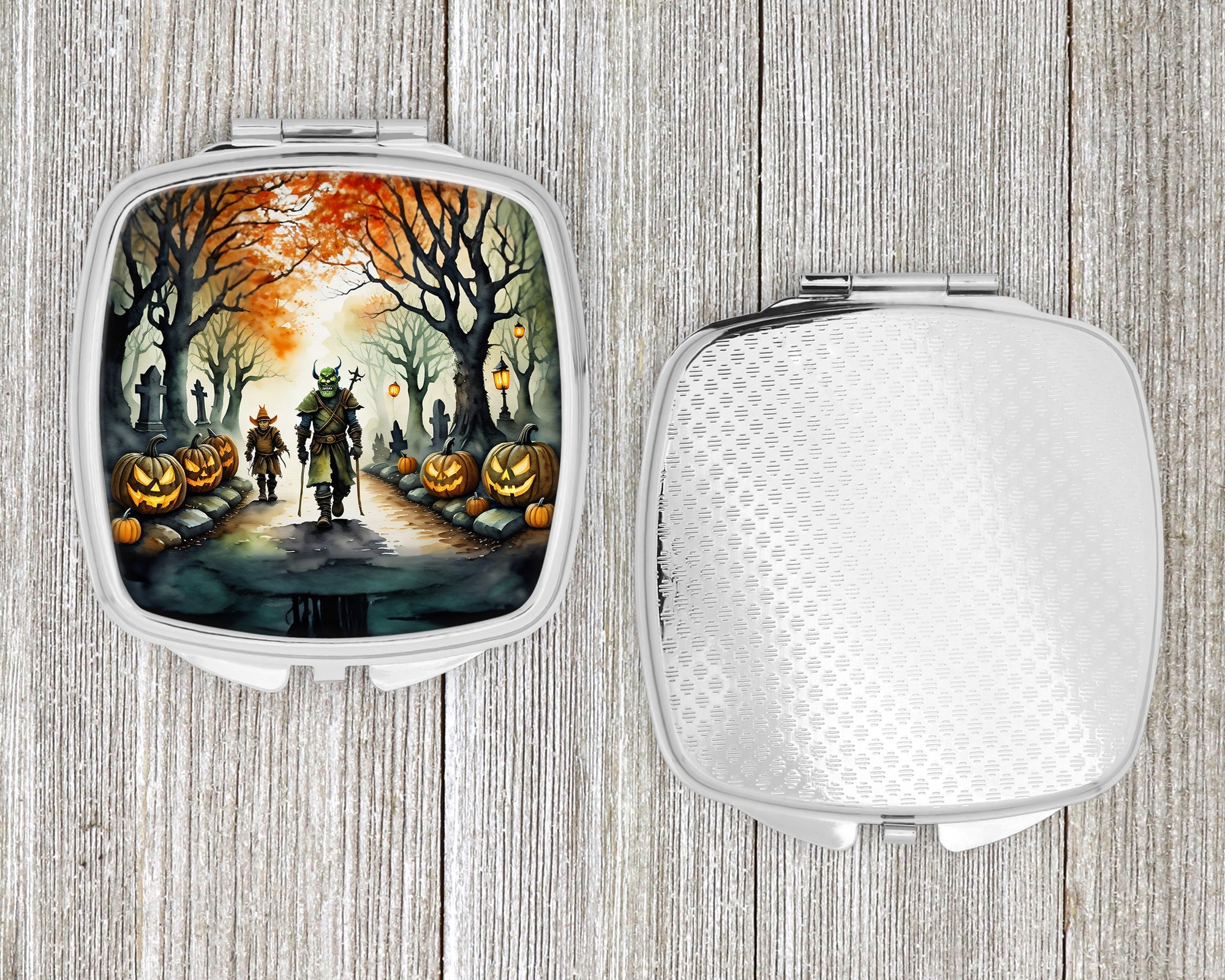 Orcs Spooky Halloween Compact Mirror Decorative Travel Makeup Mirror for Women Girls Gifts Pocket Makeup Mirror Folding Handheld
