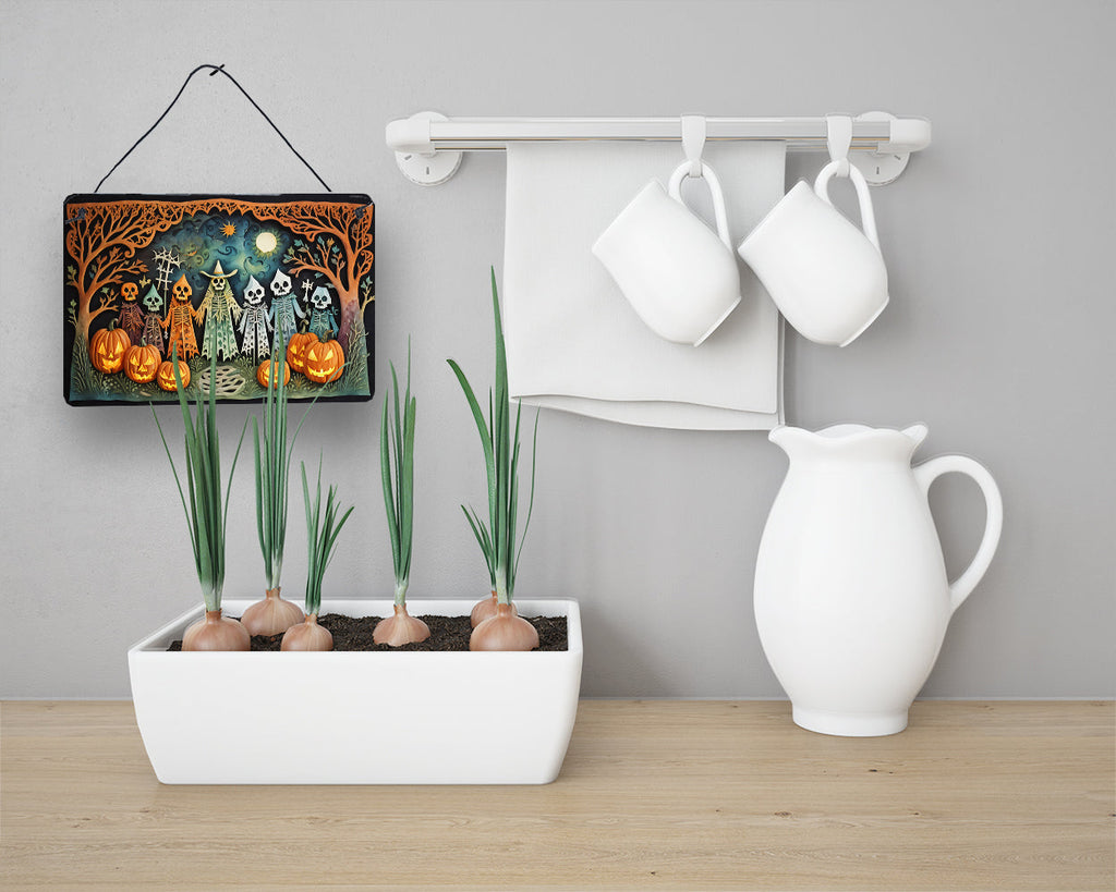 Papel Picado Skeletons Spooky Halloween Wall or Door Hanging Prints Aluminum Metal Sign Kitchen Wall Bar Bathroom Plaque Home Decor, 8HX12W, Multicolor