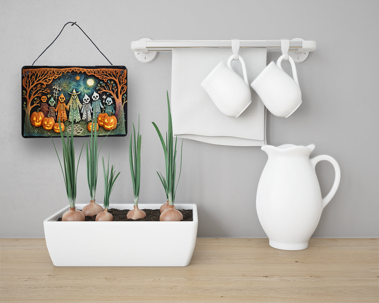 Papel Picado Skeletons Spooky Halloween Wall or Door Hanging Prints Aluminum Metal Sign Kitchen Wall Bar Bathroom Plaque Home Decor, 8HX12W, Multicolor