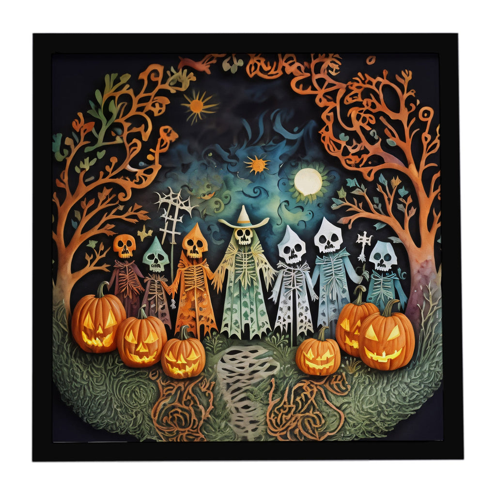 Papel Picado Skeletons Spooky Halloween Framed Metal Print Bathroom, Kitchen, Office, Home Decor Wall Art Ready to Hang, Square, 8X8