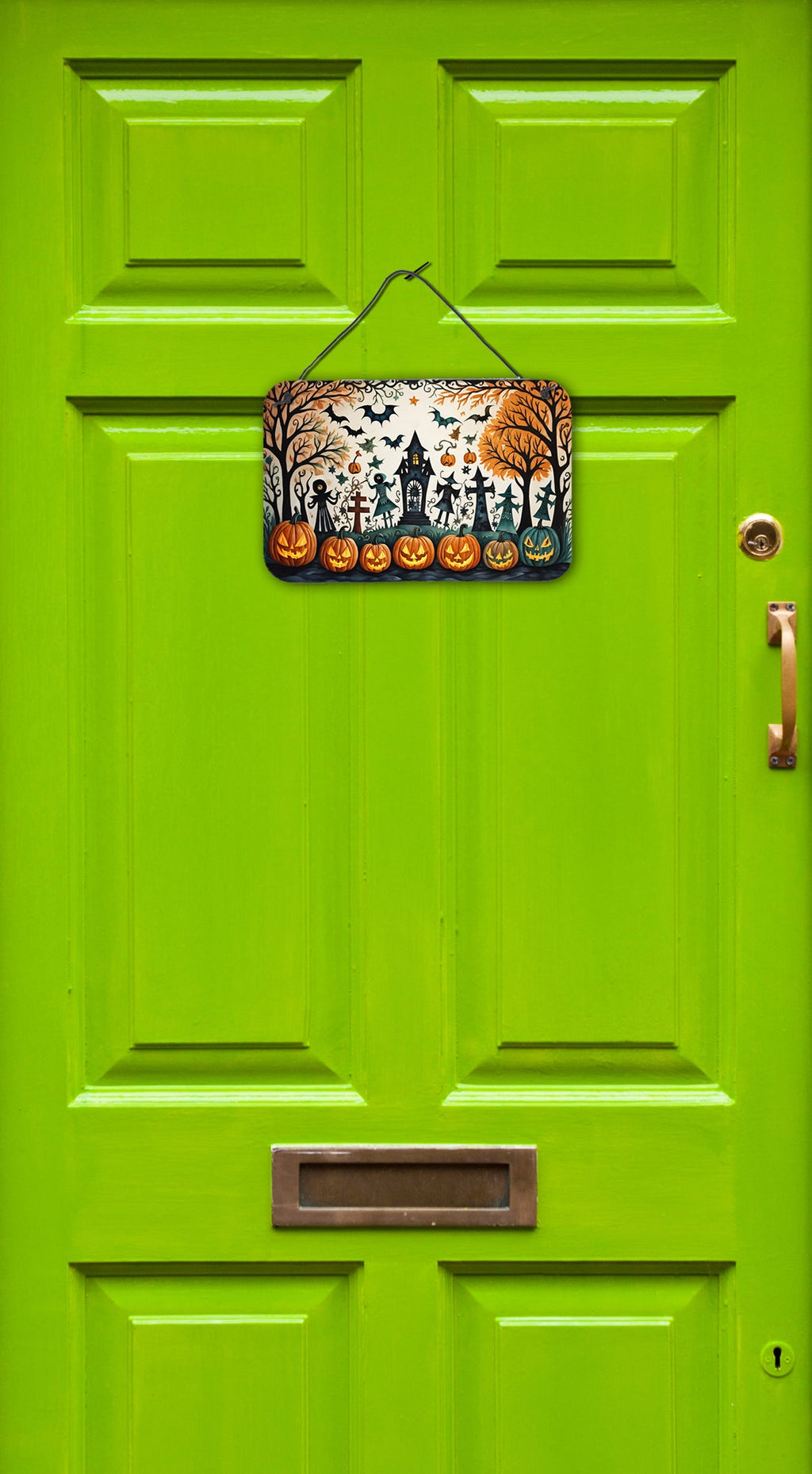 Papel Picado Skeletons Spooky Halloween Wall or Door Hanging Prints Aluminum Metal Sign Kitchen Wall Bar Bathroom Plaque Home Decor, 8HX12W, Multicolor