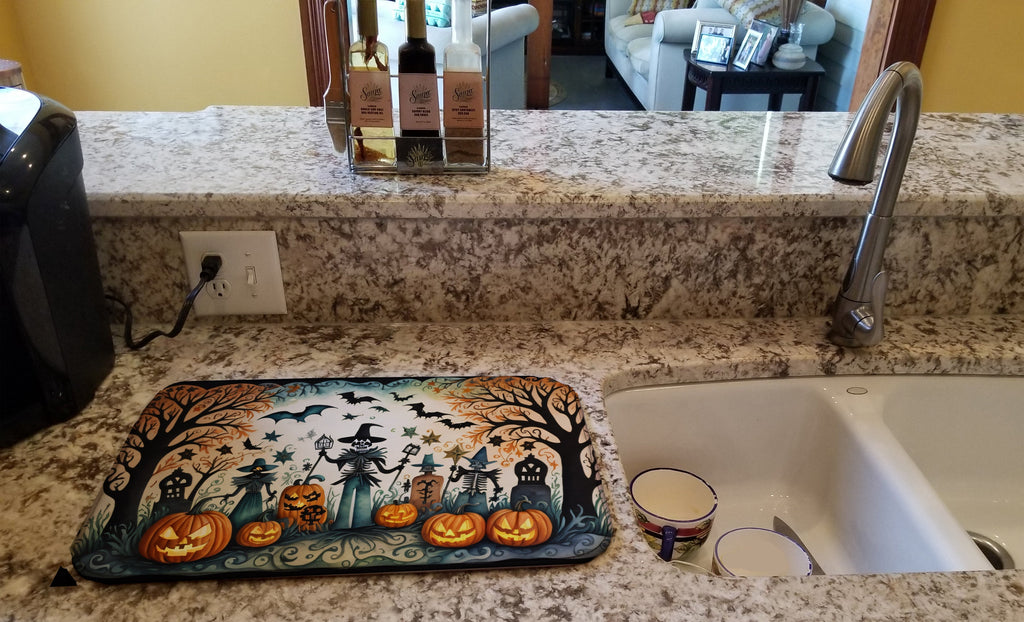 Papel Picado Skeletons Spooky Halloween Dish Drying Mat Absorbent Dish Drying Mat Pad for Kitchen Counter Dish Drainer Mat for Countertop, 14 x 21", Multicolor