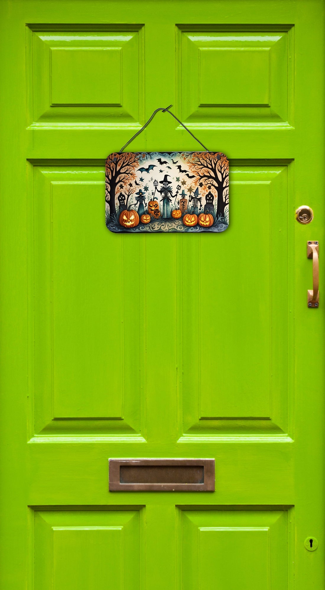Papel Picado Skeletons Spooky Halloween Wall or Door Hanging Prints Aluminum Metal Sign Kitchen Wall Bar Bathroom Plaque Home Decor, 8HX12W, Multicolor