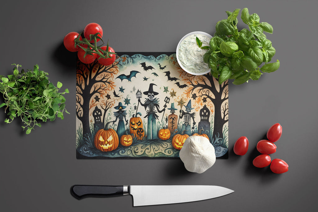 Papel Picado Skeletons Spooky Halloween Cutting Board Tempered Glass Kitchen Cutting Surface, Heat Resistant Chopping, Non-Slip Feet, Food Prep & Serving