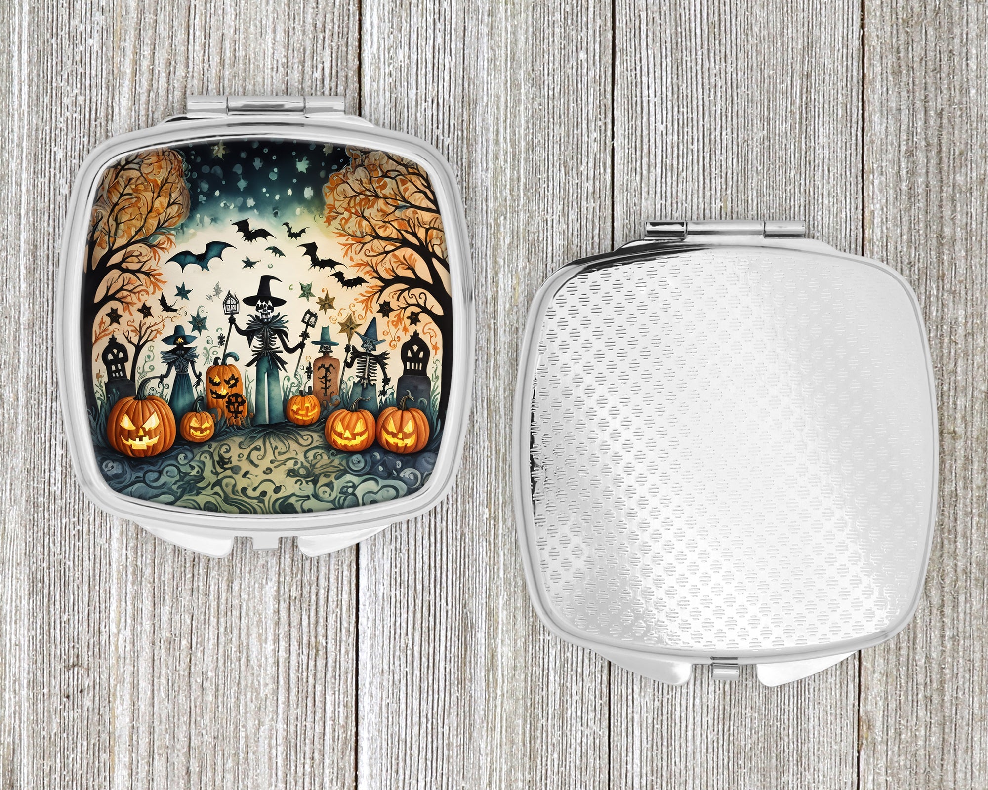Papel Picado Skeletons Spooky Halloween Compact Mirror Decorative Travel Makeup Mirror for Women Girls Gifts Pocket Makeup Mirror Folding Handheld