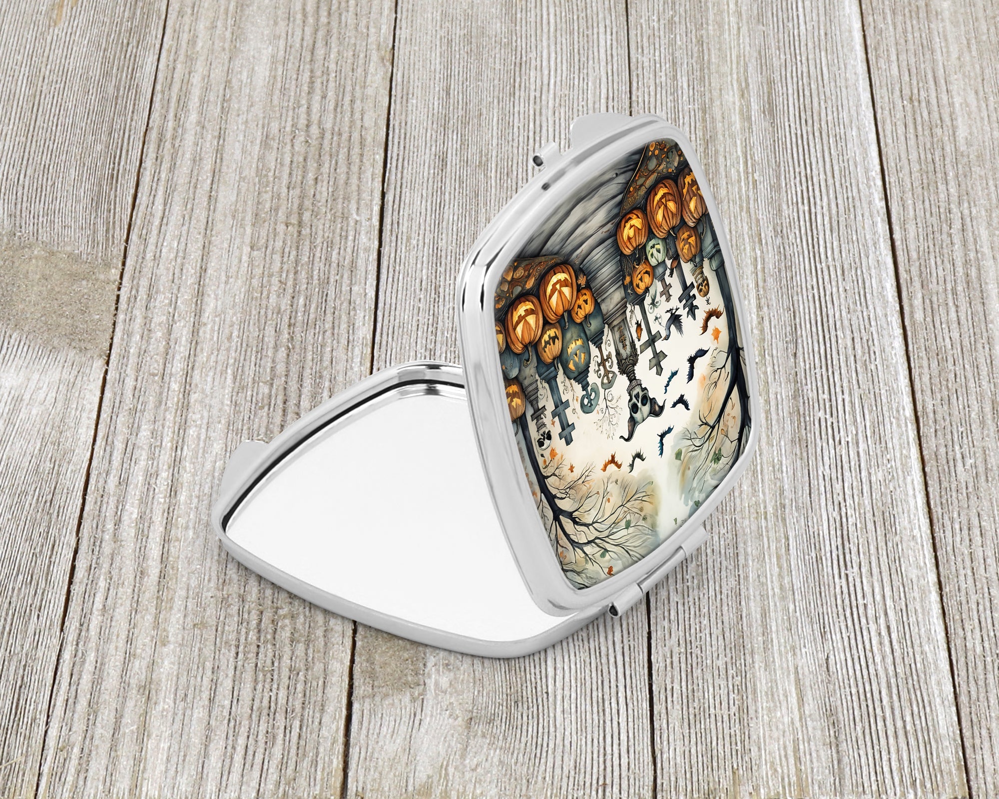 Pet Cemetery Spooky Halloween Compact Mirror Decorative Travel Makeup Mirror for Women Girls Gifts Pocket Makeup Mirror Folding Handheld