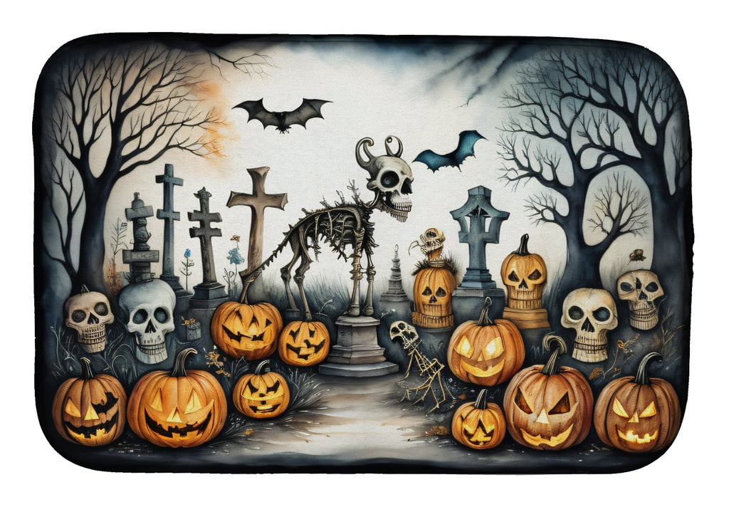 Pet Cemetery Spooky Halloween Dish Drying Mat Absorbent Dish Drying Mat Pad for Kitchen Counter Dish Drainer Mat for Countertop, 14 x 21", Multicolor